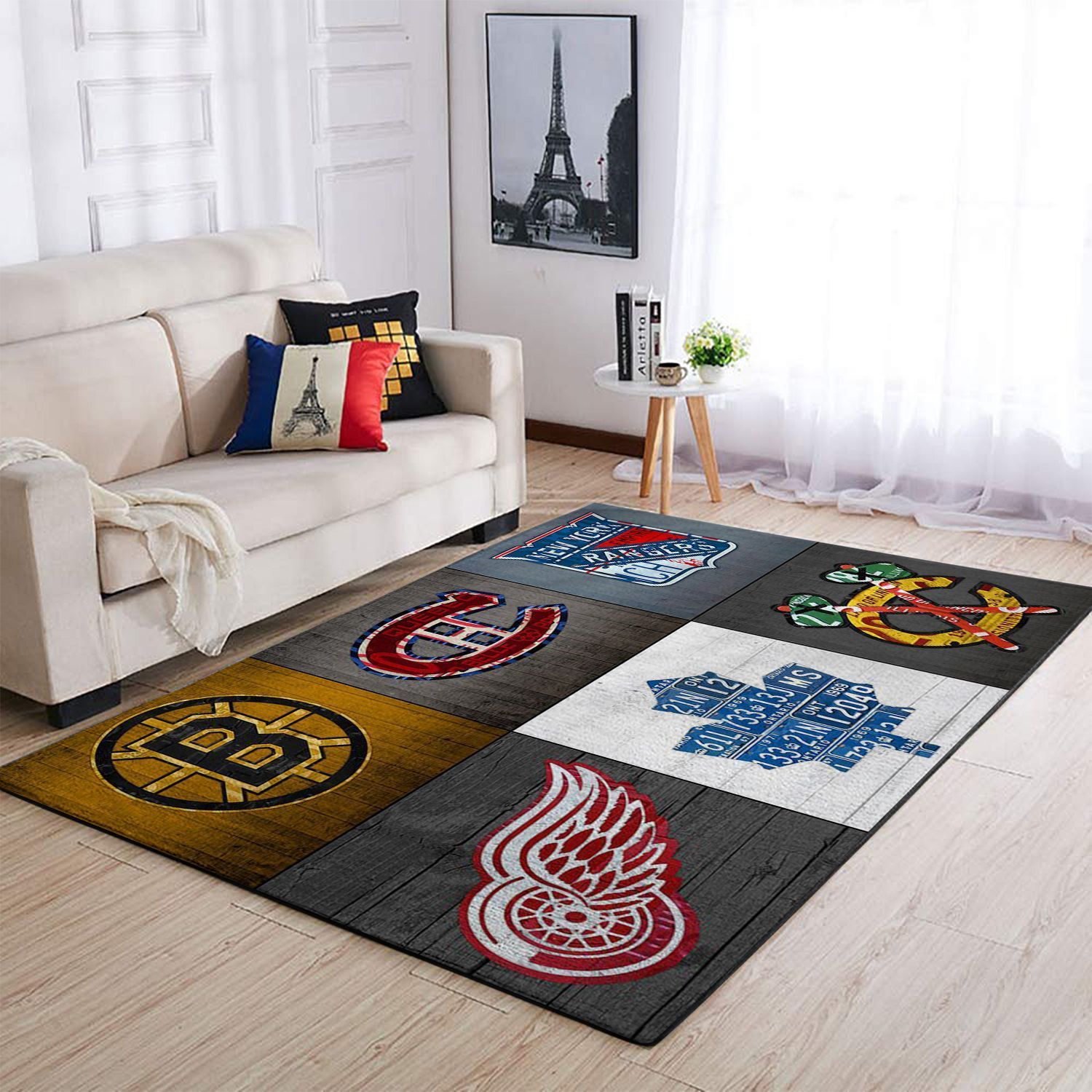 Nhl Original Six Hockey Team Area Rug Retro Logo Vintage Chussin | Home Decor Easily