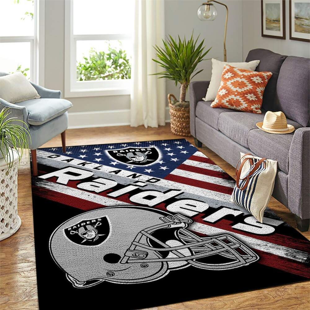 Oakland Raiders Nfl Area Rugs Team Logo American Flag Style Sports  Chussin | Home Decor Easily
