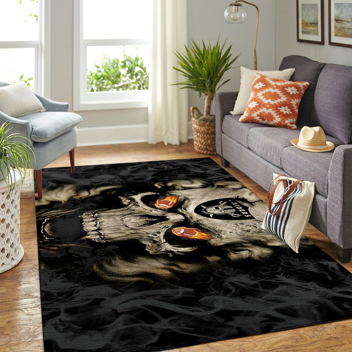 Oakland Raiders Nfl Area Rugs Team Logo Skull Style Sports  Chussin | Home Decor Easily