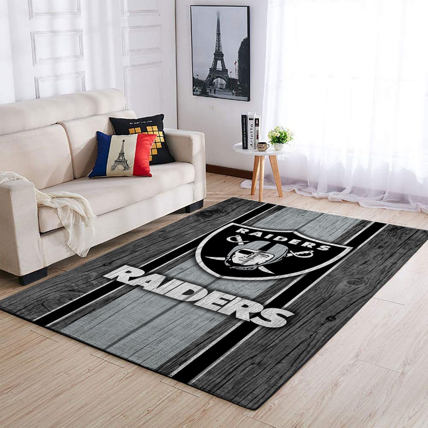 Oakland Raiders Nfl Team Logo Area Rugs Wooden Style Sports  Chussin | Home Decor Easily