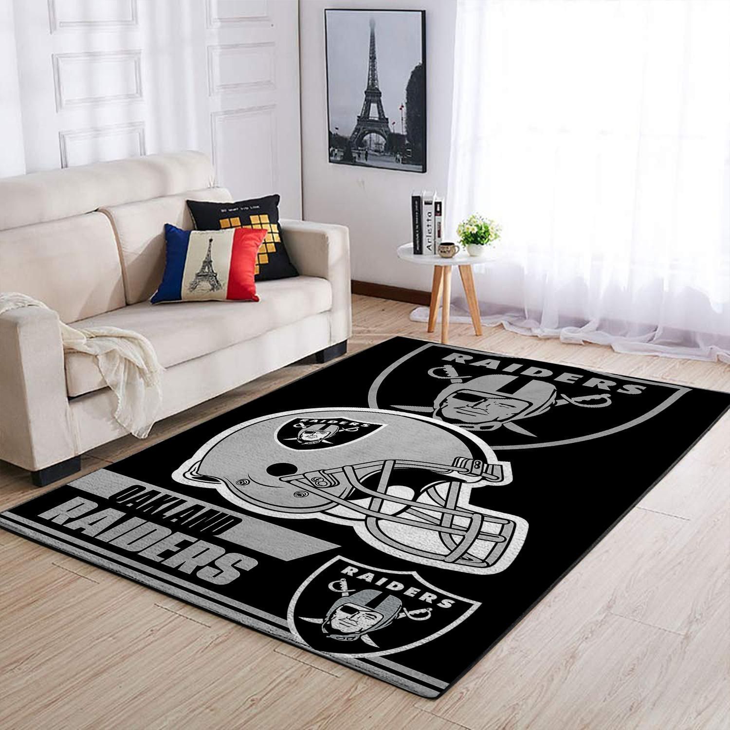 Oakland Raiders Nfl Team Logo Helmet Rectangle Area Rug Area  Chussin | Home Decor Easily