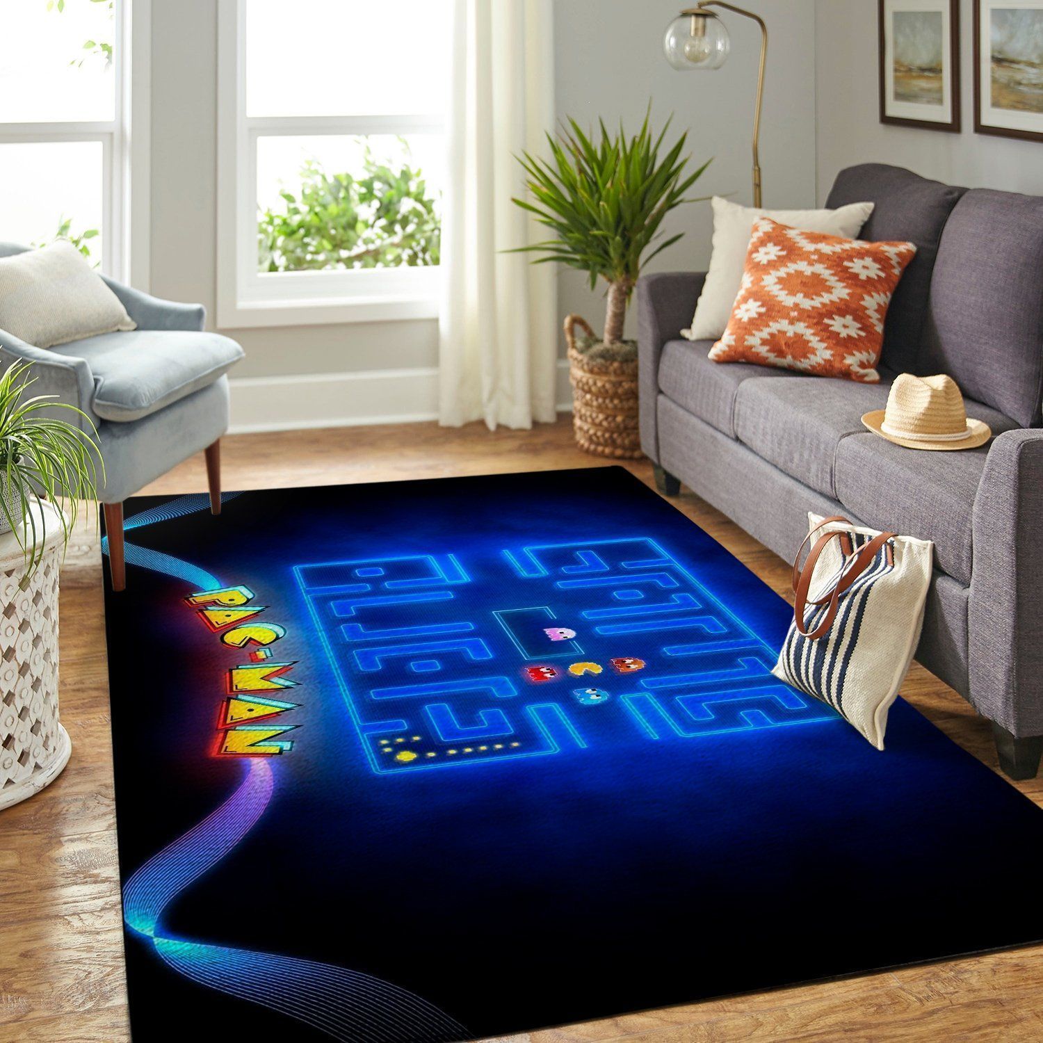 Pacman Area Rug Video Game Gamer Regtangle V493  Chussin | Home Decor Easily