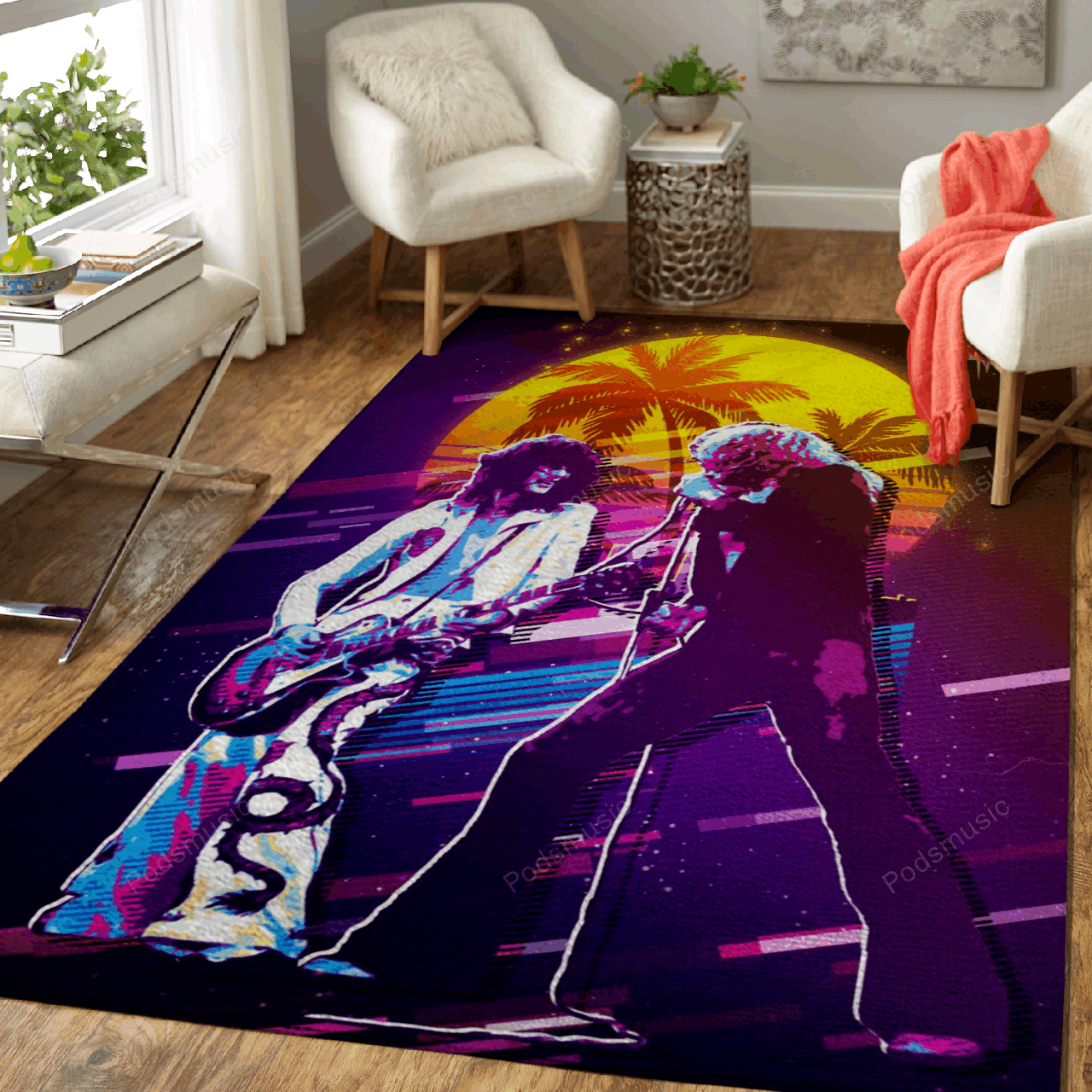 Page Plant 80S Artwork Music Synthwave 80S Art For Fans Area Rug Regtangle  Chussin | Home Decor Easily