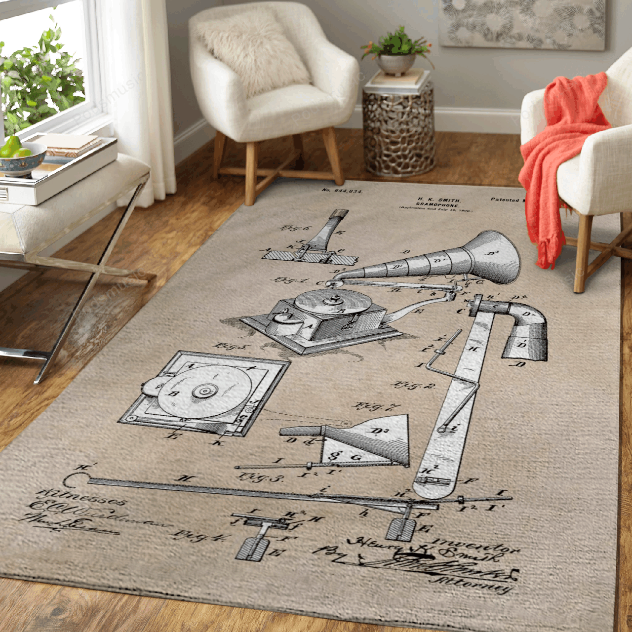 Patent Art Smith 1900 Gramophone Patent Music Art For Fans Area Rug Regtangle  Chussin | Home Decor Easily