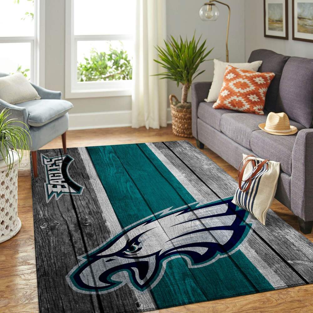 Philadelphia Eagles Nfl Team Logo Area Wooden Style Sports Rug Regtangle  Chussin | Home Decor Easily