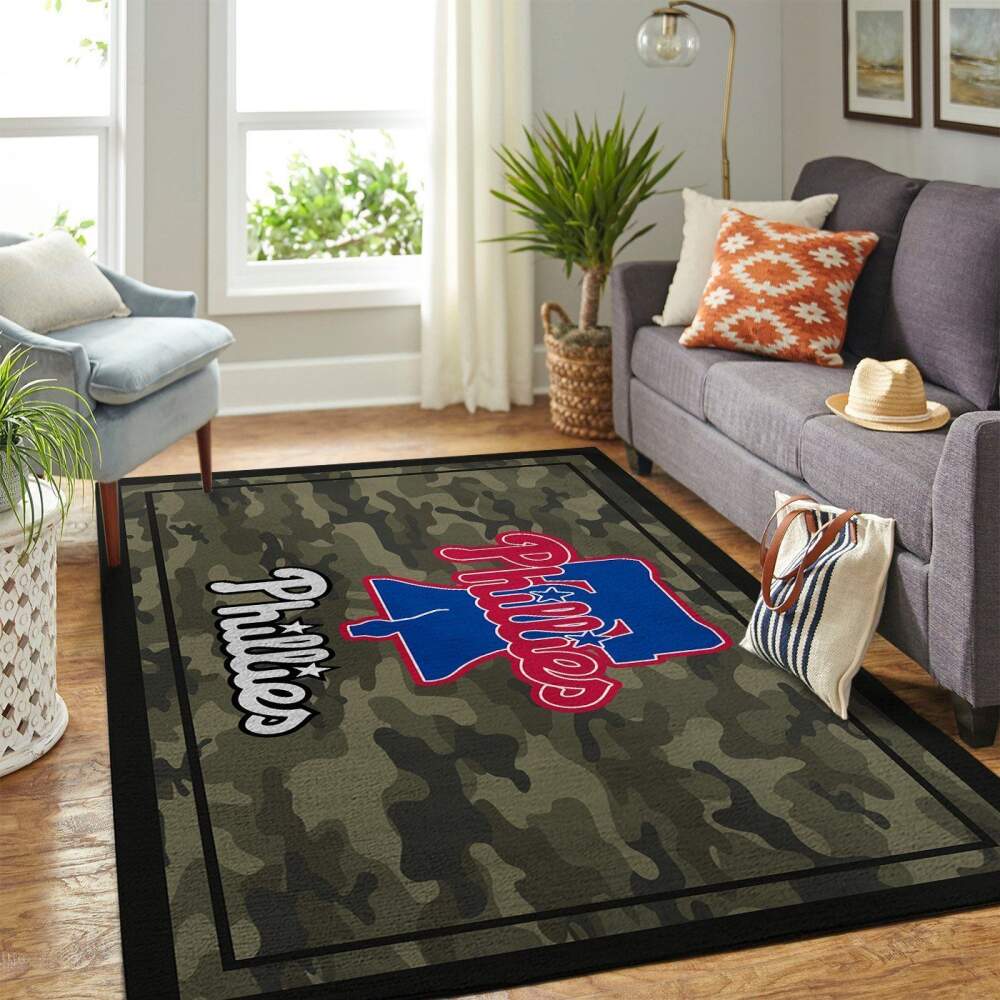 Philadelphia Phillies Mlb Area Camo Style Team Logo Rug Regtangle  Chussin | Home Decor Easily