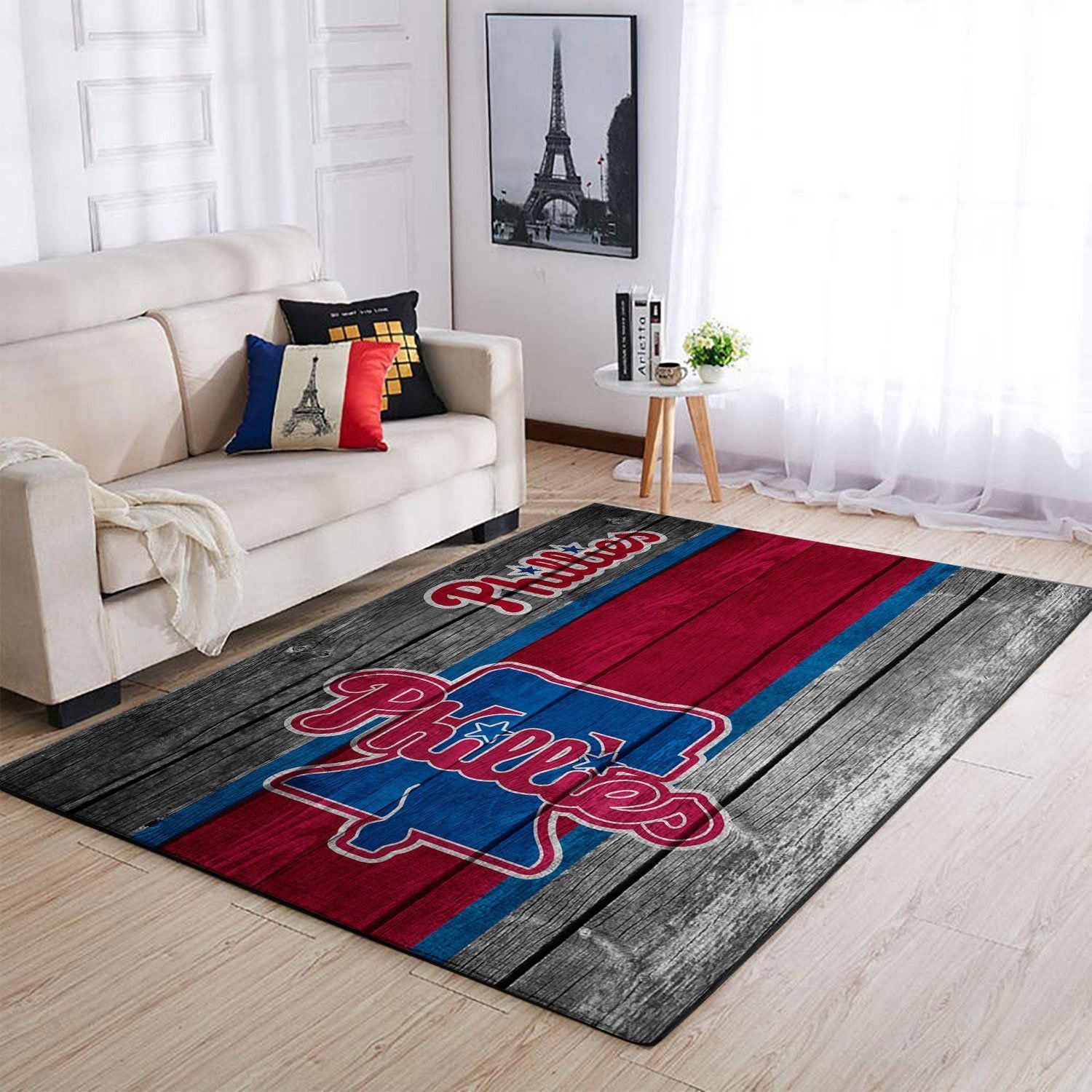 Philadelphia Phillies Mlb Team Logo Area Wooden Style Sports Rug Regtangle | Home Decor Easily
