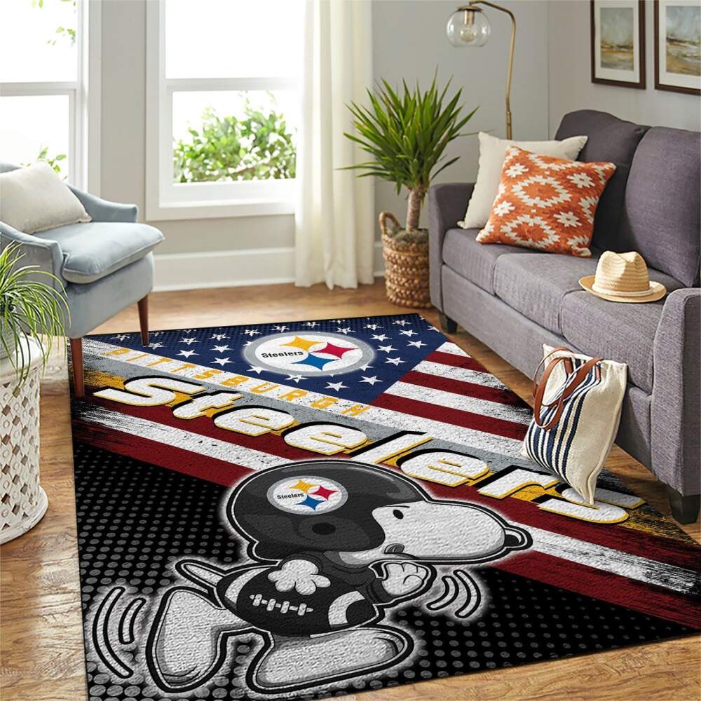 Pittsburgh Steelers Nfl Area American Flag & Snoopy Team Logo Sports Rug Regtangle Chussin | Home Decor Easily