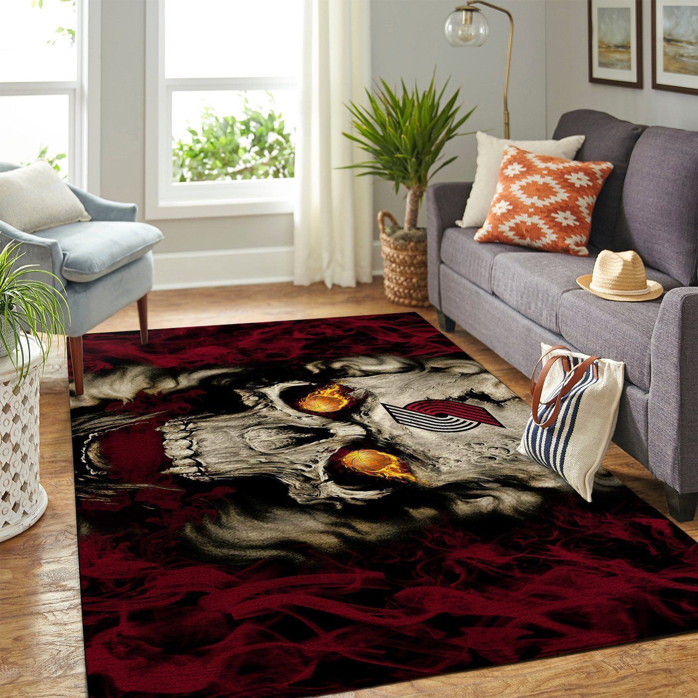 Portland Trailblazers Nba Area Rugs Team Logo Skull Style Sports  Chussin | Home Decor Easily
