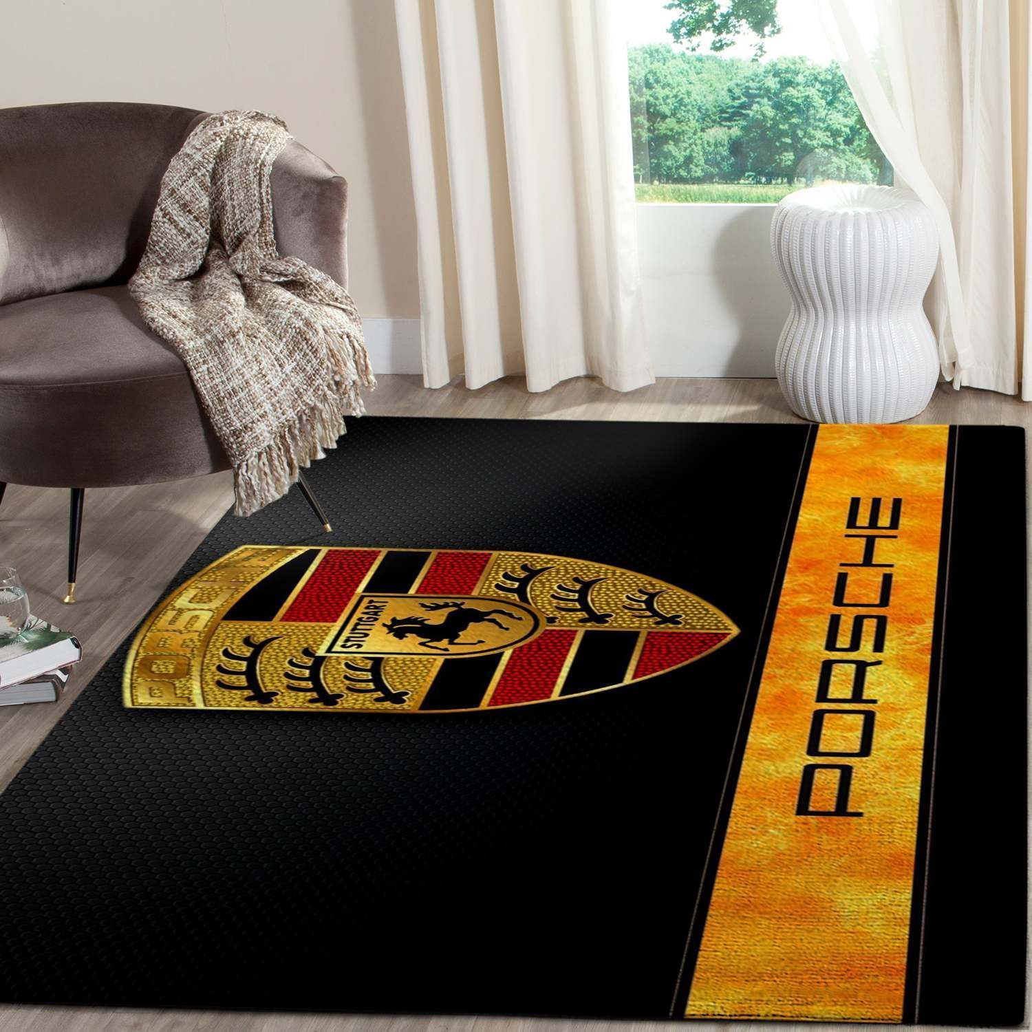 Posche Logo Supercars Area Fn131201 Rug Regtangle Chussin | Home Decor Easily