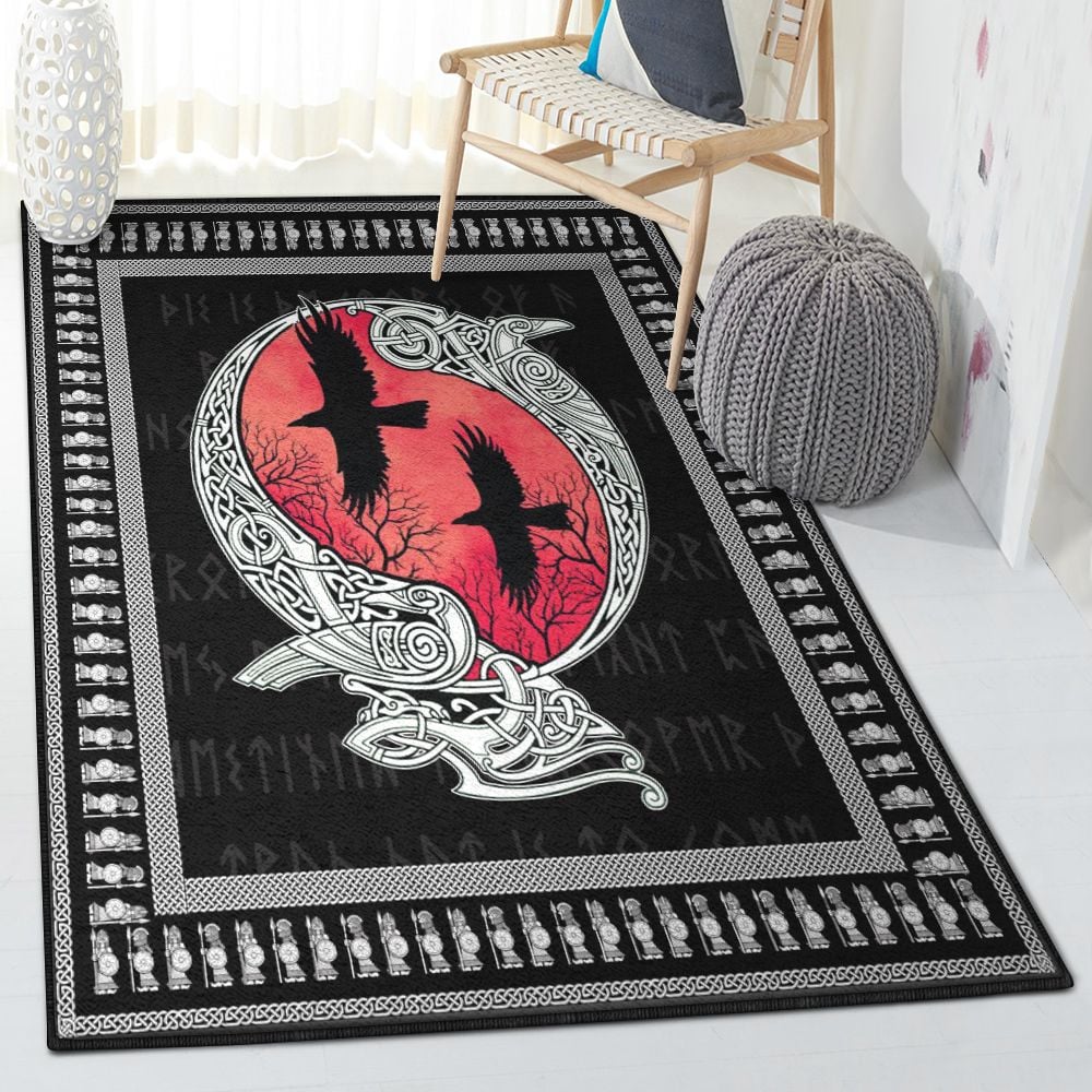Raven Washable Area Rugs, Huginn And Muninn Viking Raven Rug  Chussin | Home Decor Easily