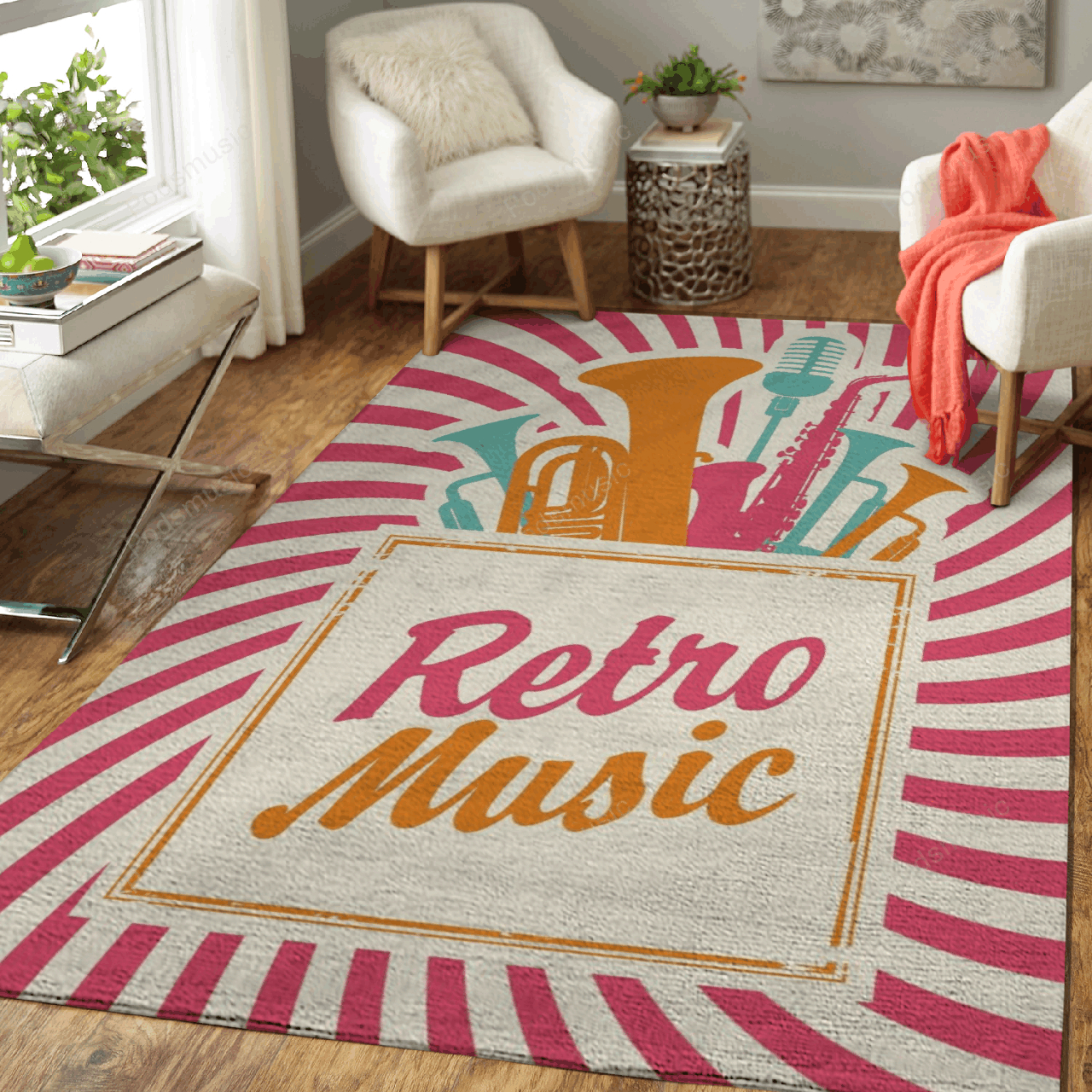 Retro Music Flair Music Art For Fans Area Rug Regtangle  Chussin | Home Decor Easily