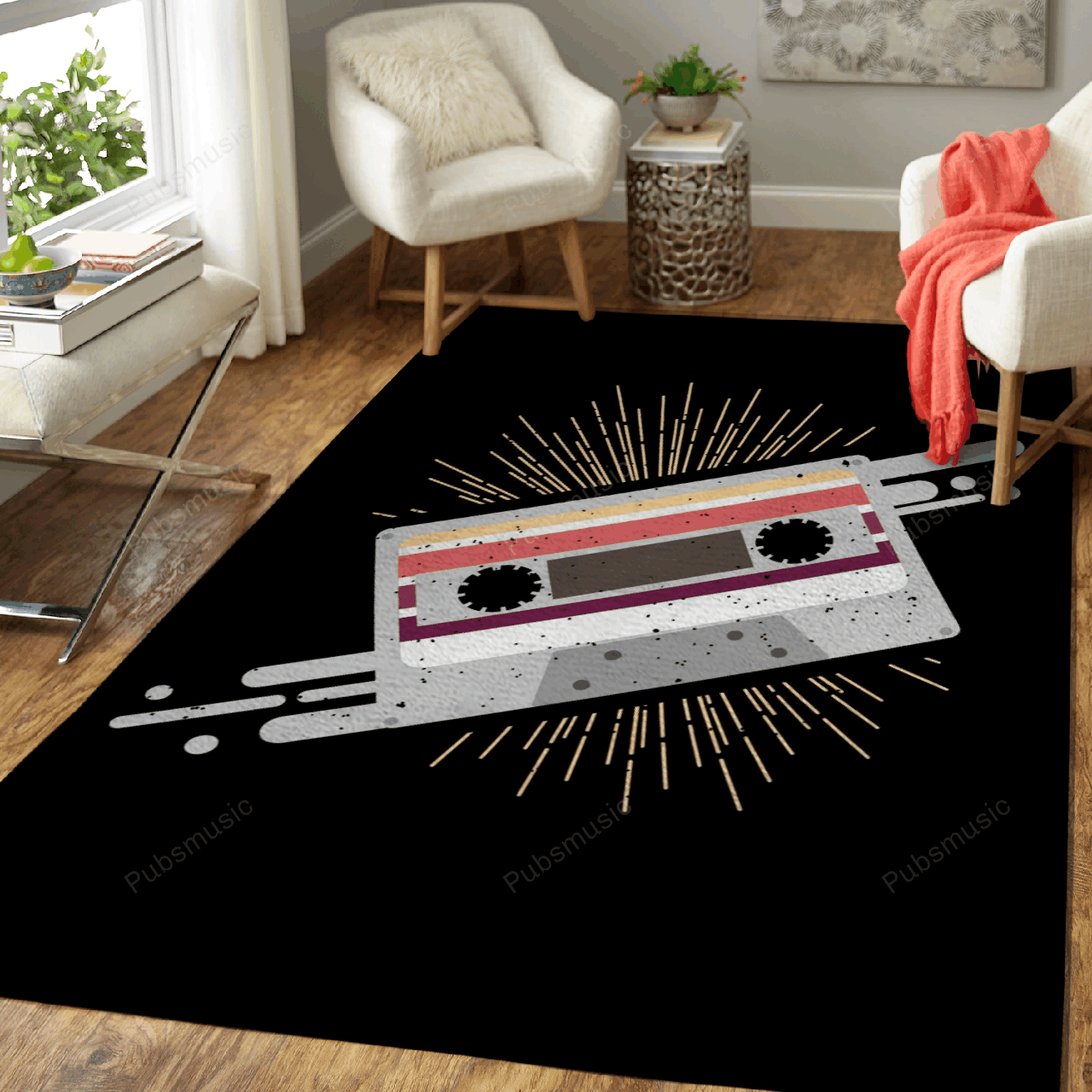 Retro Vintage Cassette Music Illustration Area Rug Regtangle  Chussin | Home Decor Easily