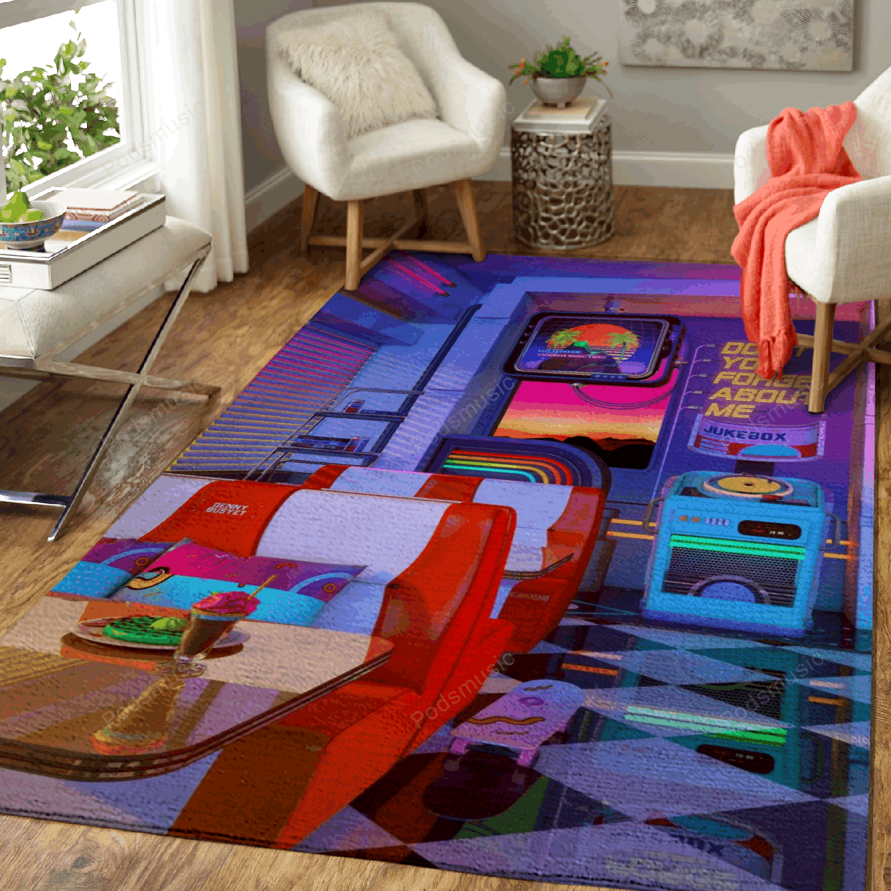 Retrowave Dine Dream Synthwave Art For Fans Area Rug Regtangle  Chussin | Home Decor Easily