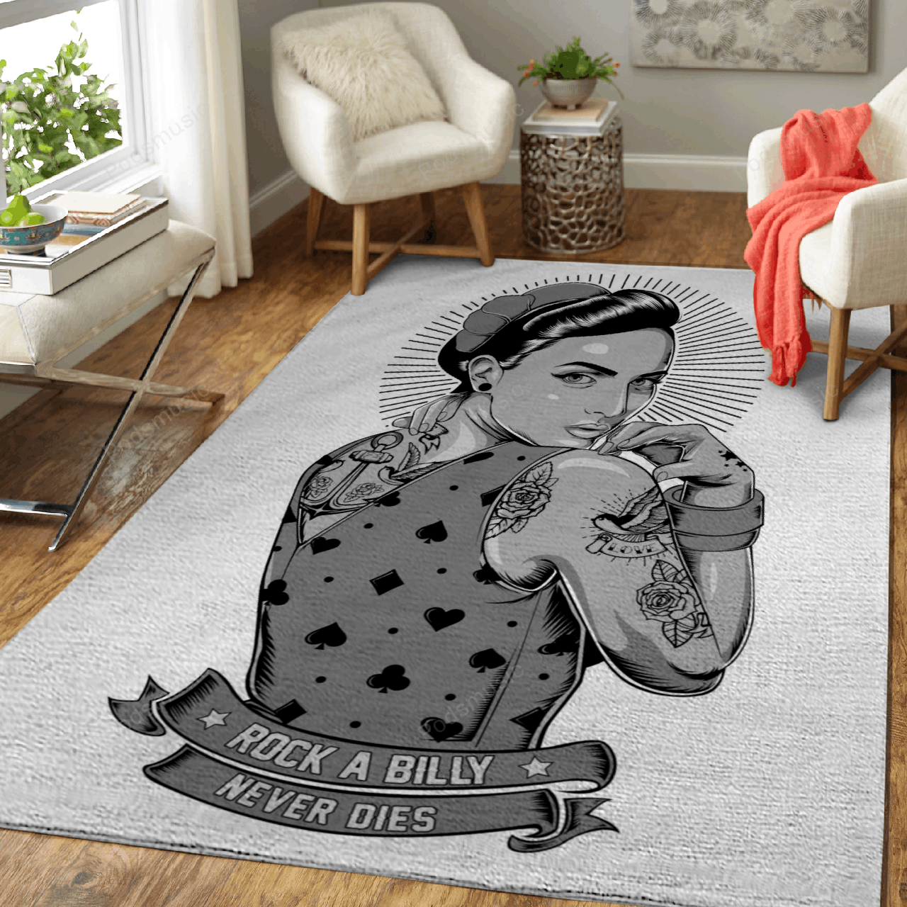 Rockabilly Bnw Music Art For Fans Area Rug Regtangle  Chussin | Home Decor Easily