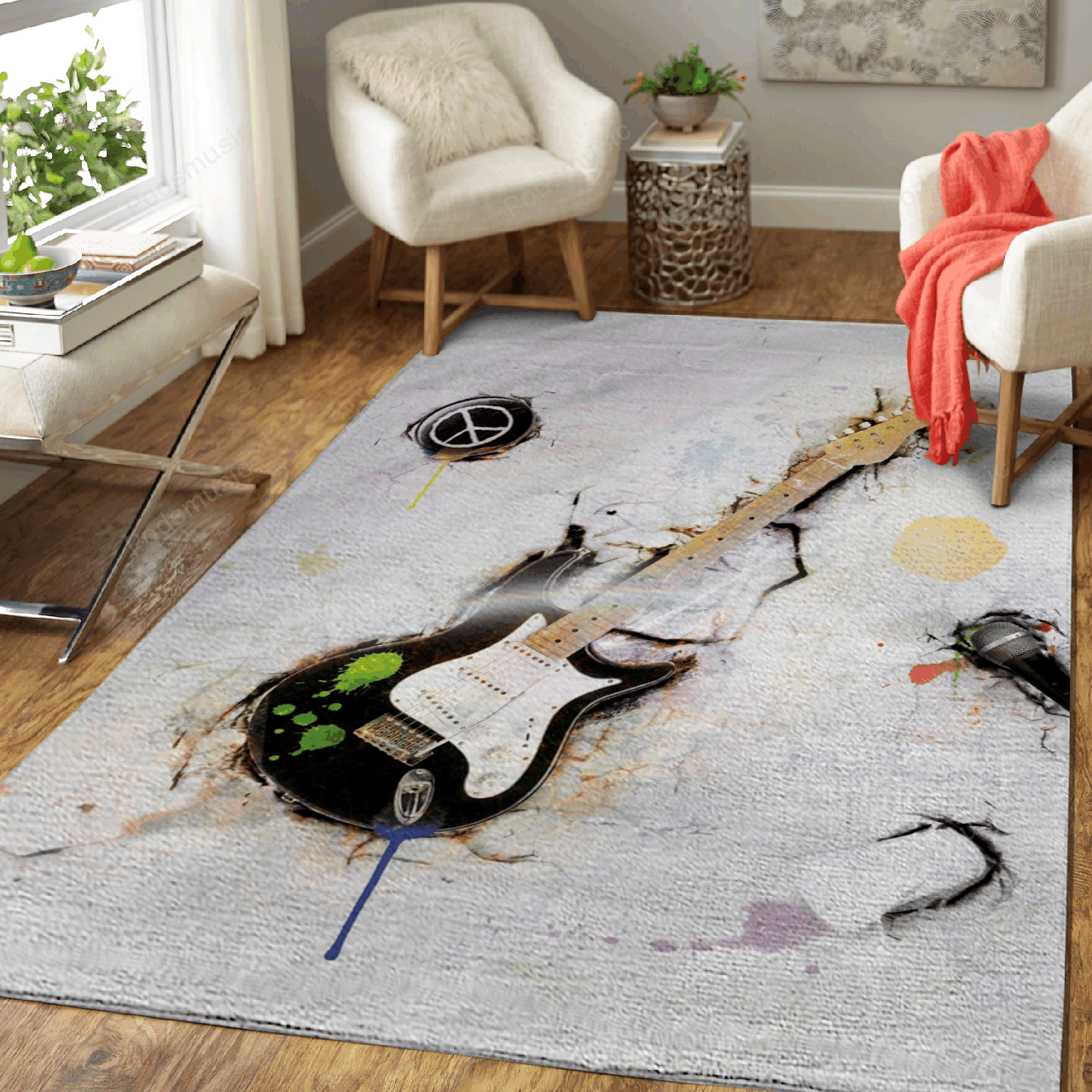 Rock’N Peace Music Art For Fans Area Rug Regtangle  Chussin | Home Decor Easily