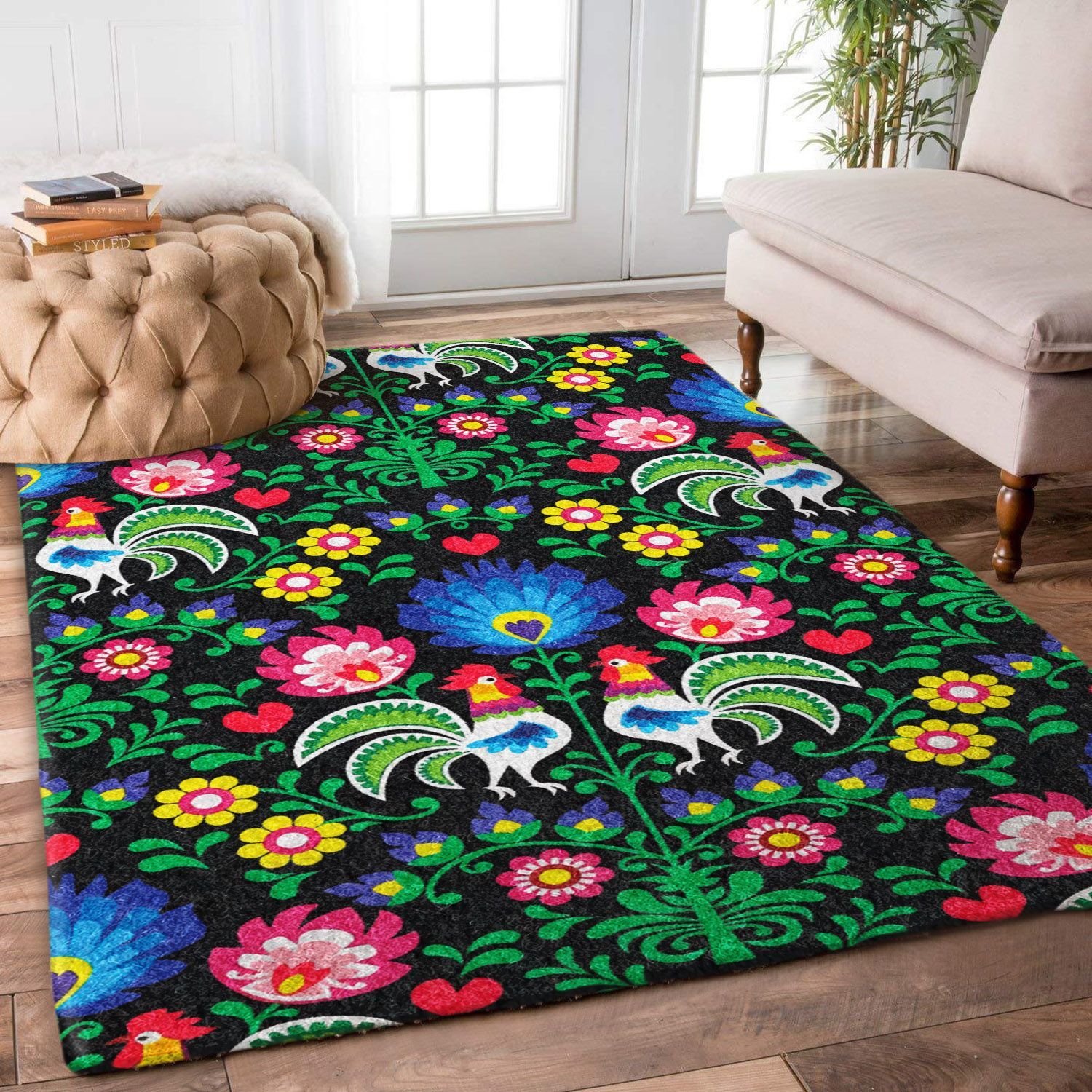 Rooster And Flower VD2910205R Rug -  Chussin | Home Decor Easily