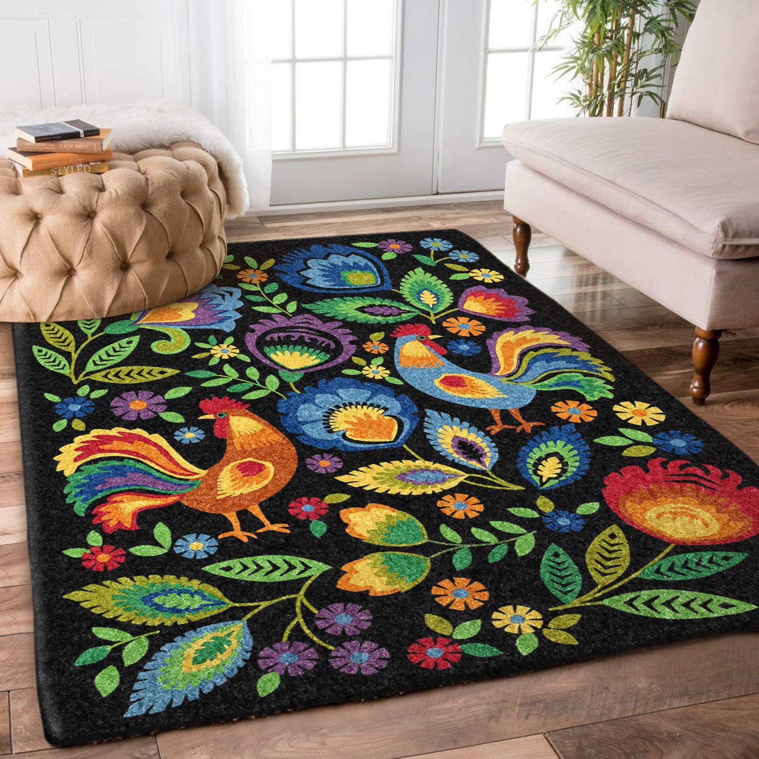 Rooster And Flower VD2910206R Rug -  Chussin | Home Decor Easily