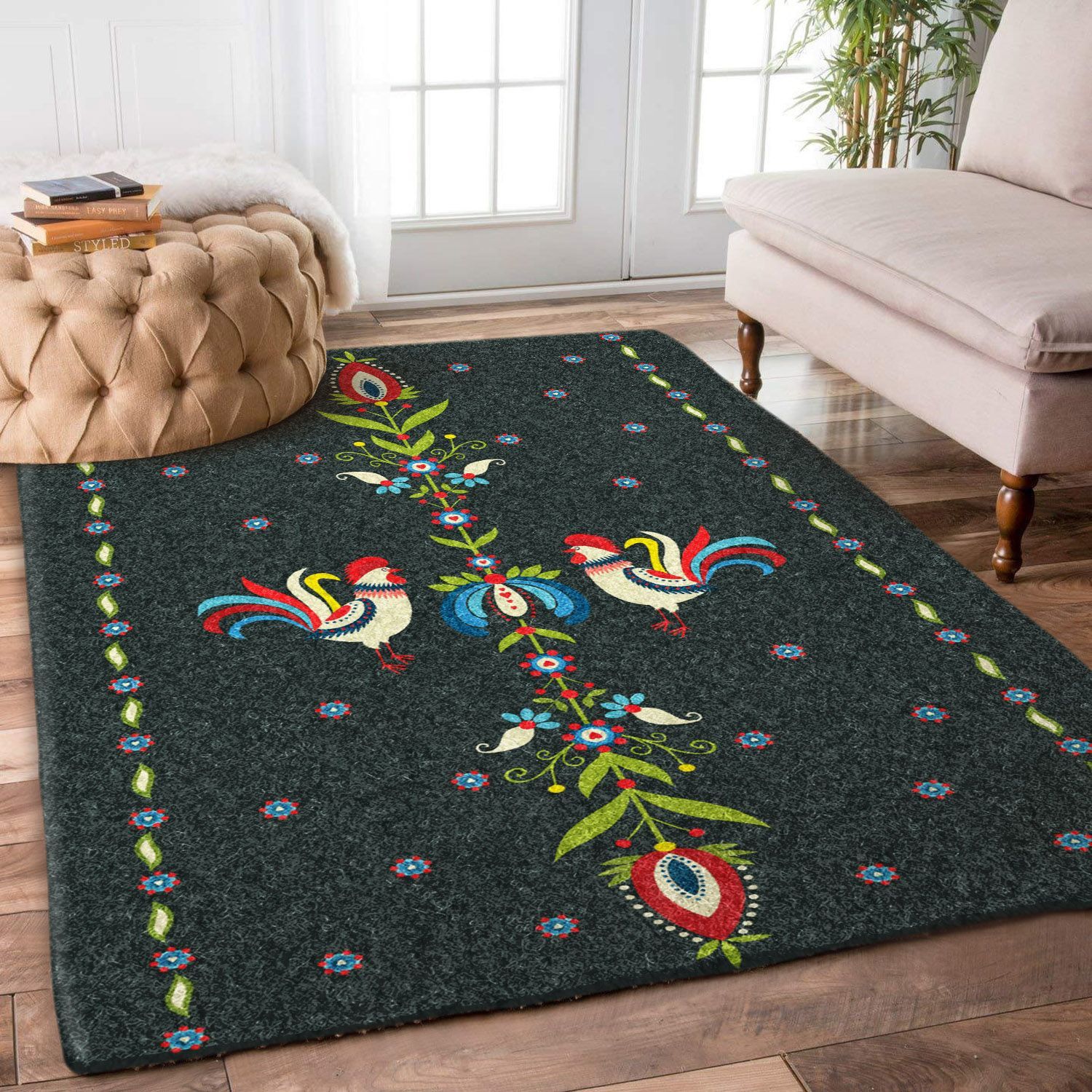 Rooster And Flower VD2910207R Rug -  Chussin | Home Decor Easily