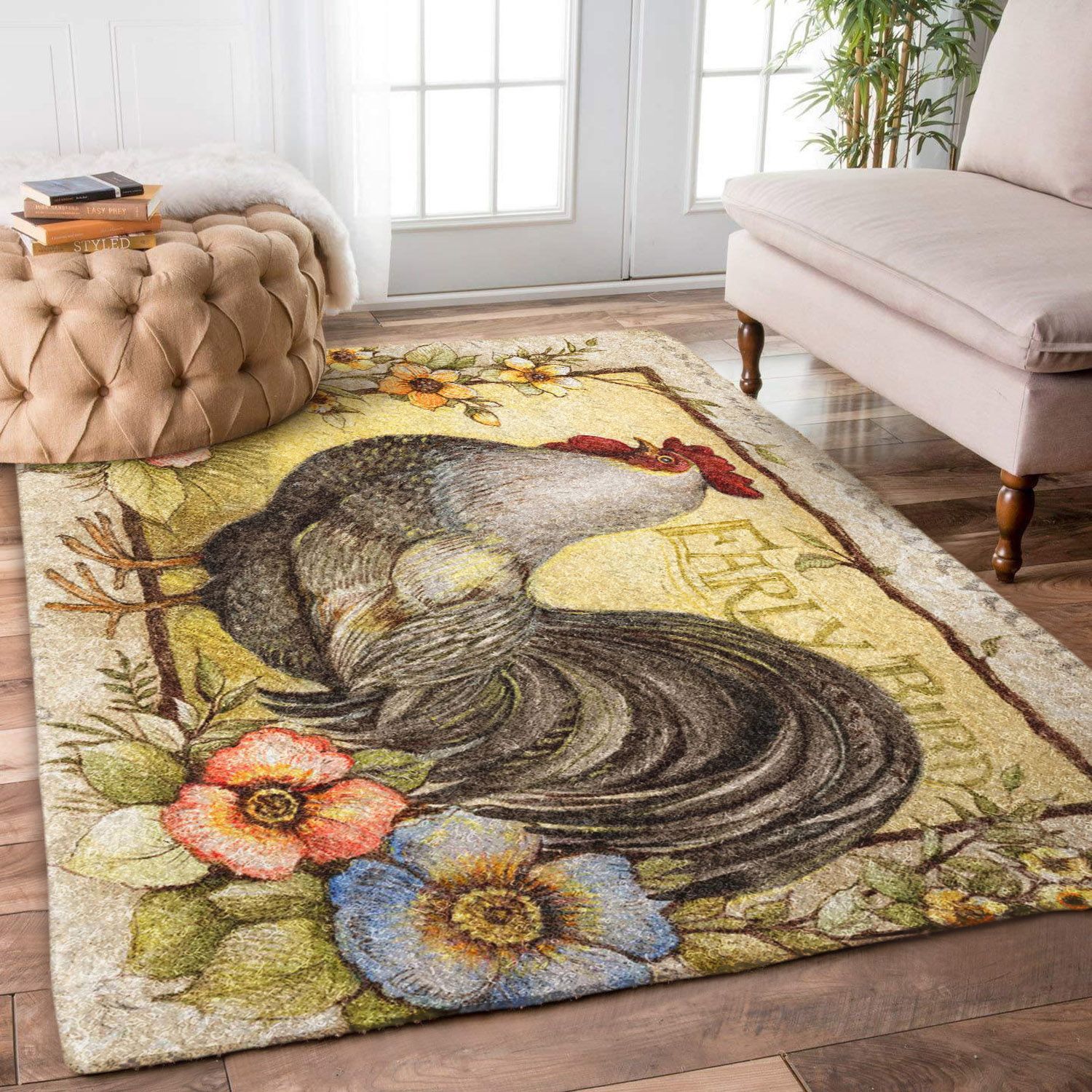 Rooster Flower HN0611167R Rug -  Chussin | Home Decor Easily