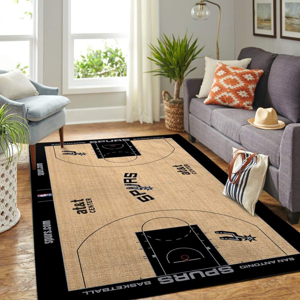 San Antonio Spurs Court Area Rug Nba Basketball Team Logo Chussin | Home Decor Easily