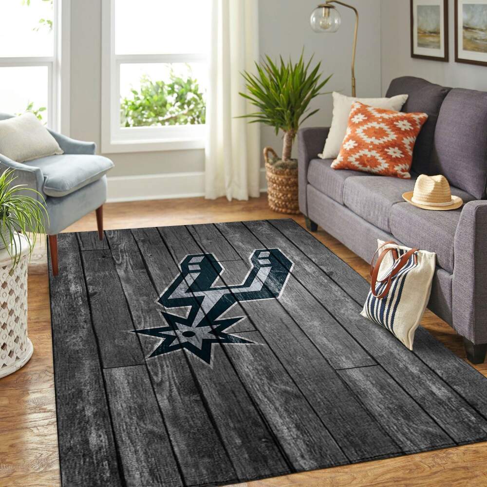 San Antonio Spurs Nba Team Logo Grey Area Rugs Wooden Style Sports  Chussin | Home Decor Easily