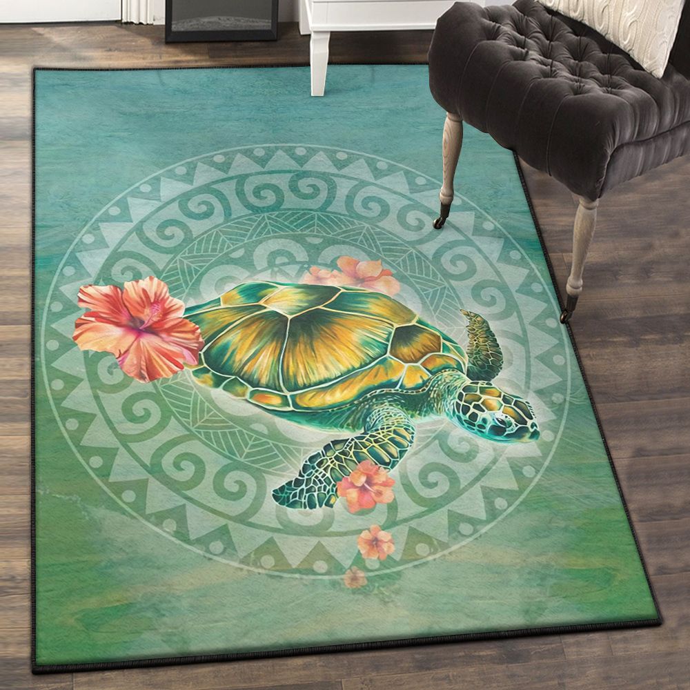 Sea Turtle Swimming Rugs, Hawaii Circle Turtle Rug | Home Decor Easily
