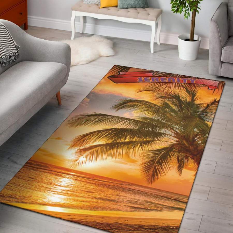 Serenity Sunset Palm Tree Beach Area Rug s  Chussin | Home Decor Easily