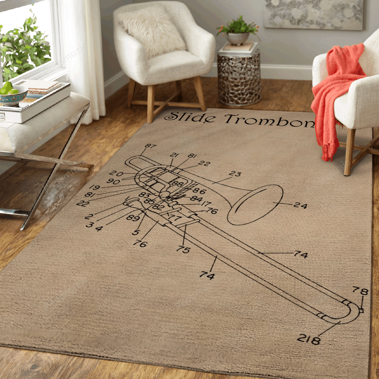 Slide Trombone Music Art For Fans Area Rug Regtangle  Chussin | Home Decor Easily
