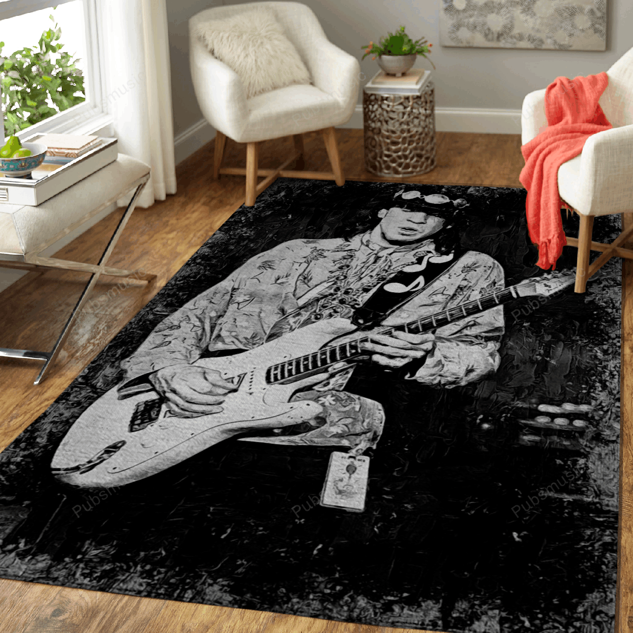 Stevie Rey Vaughan Music Monochrome Art For Fans Area Rug Regtangle | Home Decor Easily