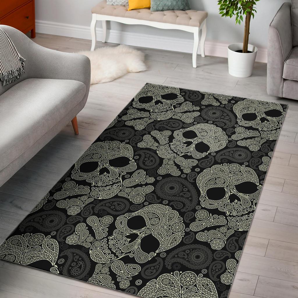 Sugar Skull Skeleton Girly Paisley Pattern Print Area Rug  Chussin | Home Decor Easily