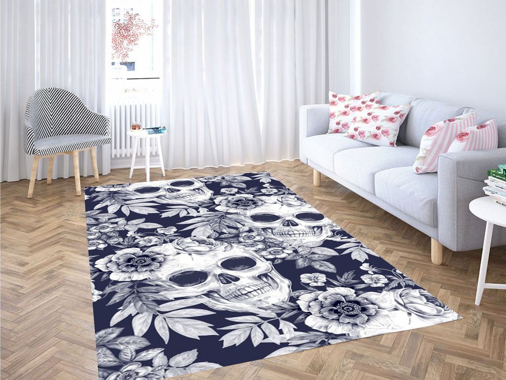 Sugar Skulls And Flowers Living Room Modern Carpet Rug -  Chussin | Home Decor Easily