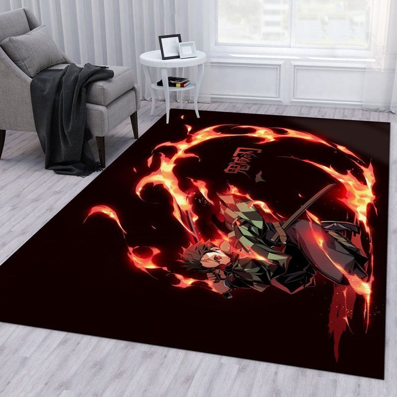 Tanjirou Demon Slayder Anime 3 Area Rug Bed Room Regtangle  Chussin | Home Decor Easily