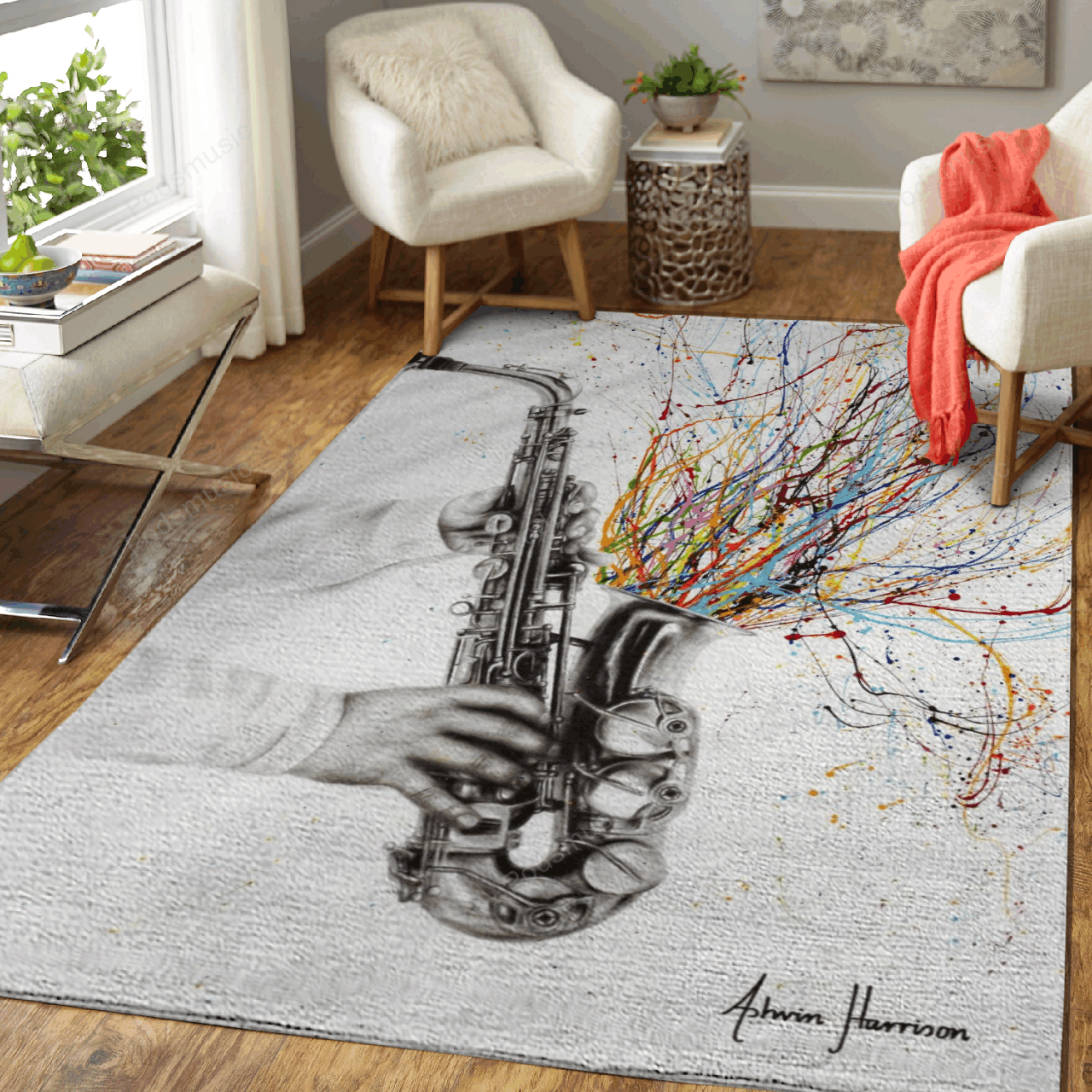The Jazz Saxophone Music Art For Fans Area Rug Regtangle Chussin | Home Decor Easily