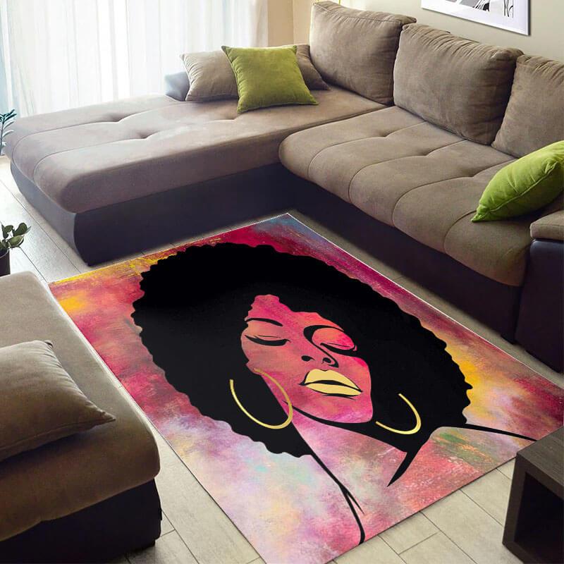 Trendy African American Pretty Themed Woman Colorful Natural Hair Carpet Style Rug -  Chussin | Home Decor Easily