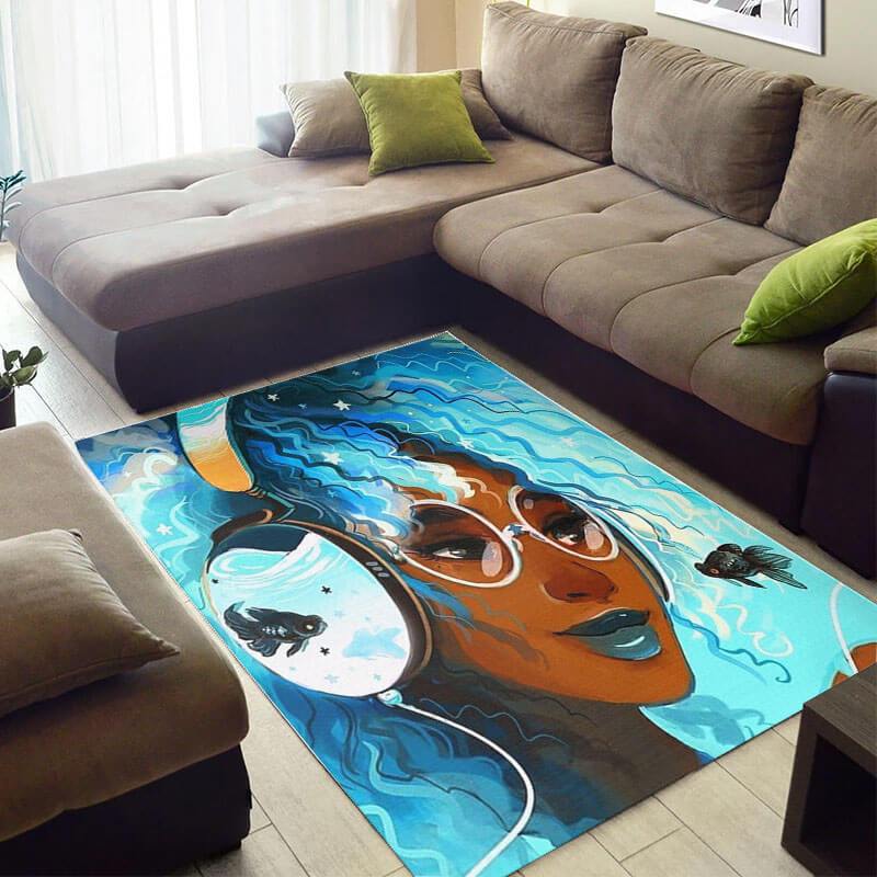 Trendy African Beautiful American Black Art Melanin Afro Girl Design Floor Themed Home Rug -  Chussin | Home Decor Easily