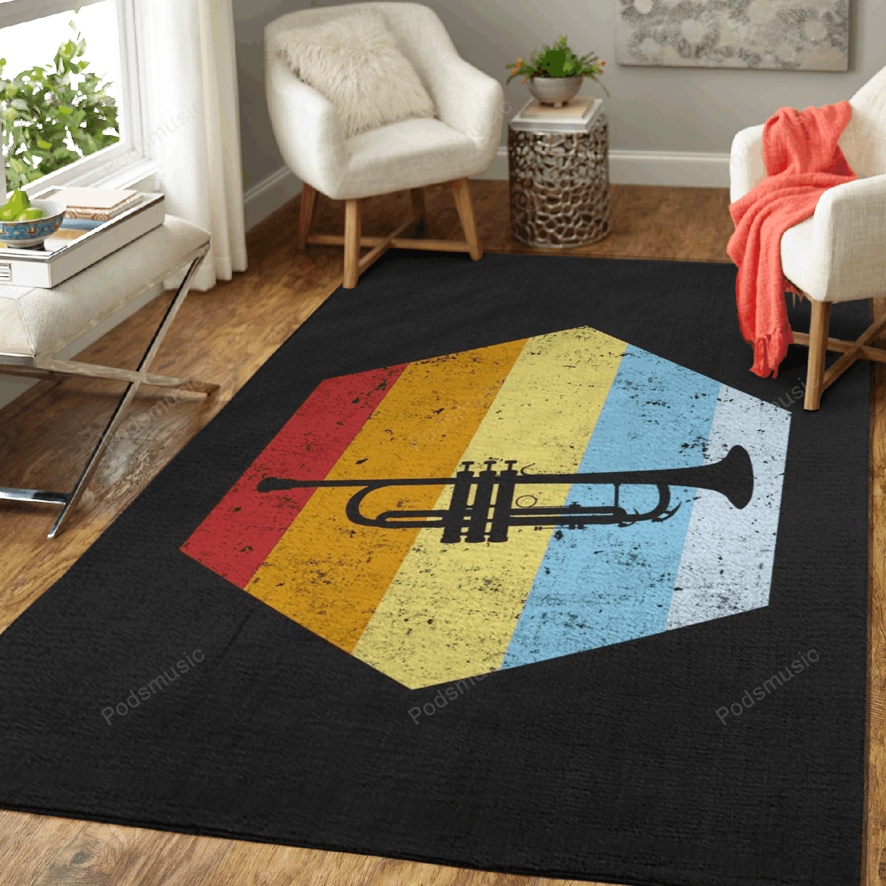 Trumpet Vintage Music Art For Fans Area Rug Regtangle  Chussin | Home Decor Easily