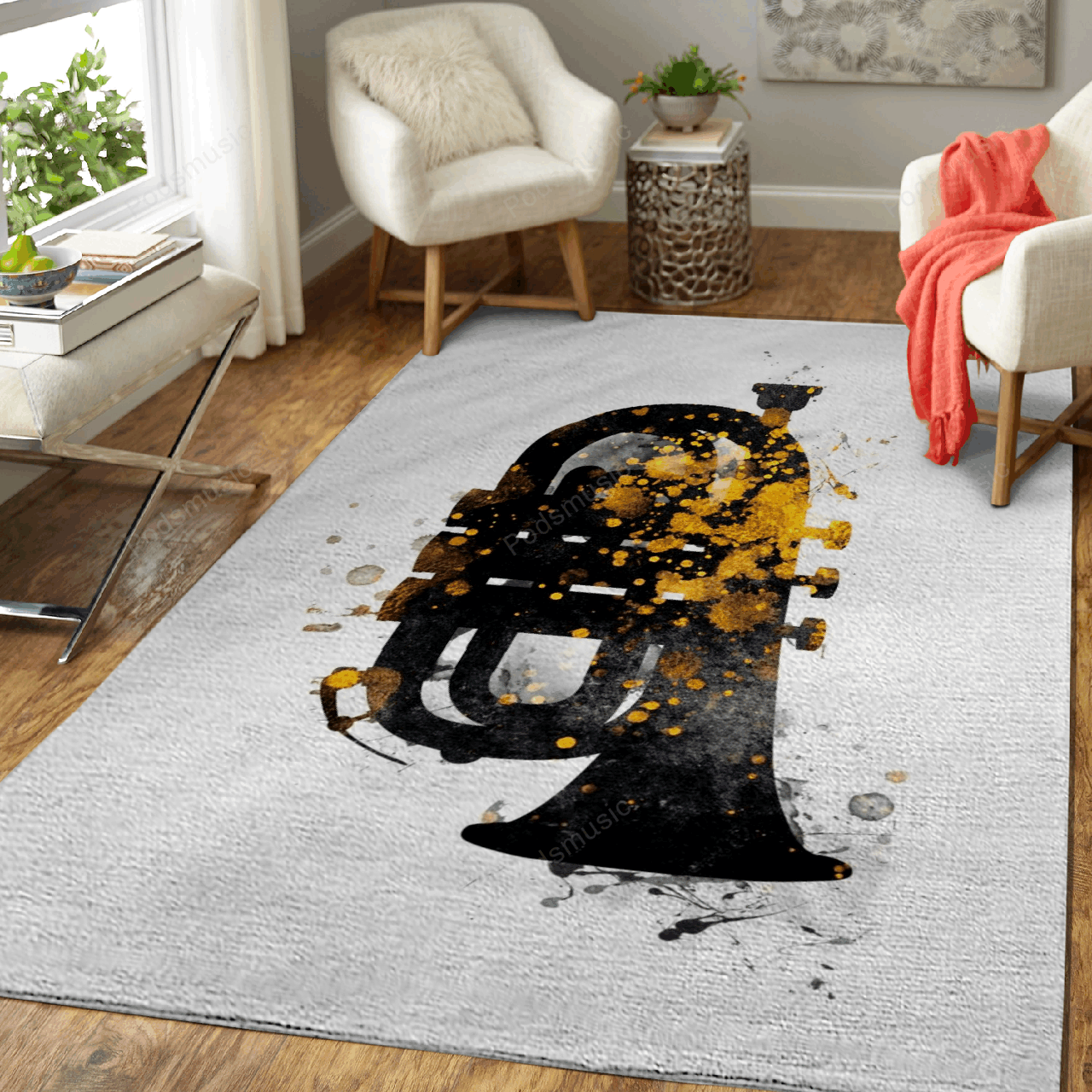 Tuba Music Art Music Gold Black Art For Fans Area Rug Regtangle  Chussin | Home Decor Easily