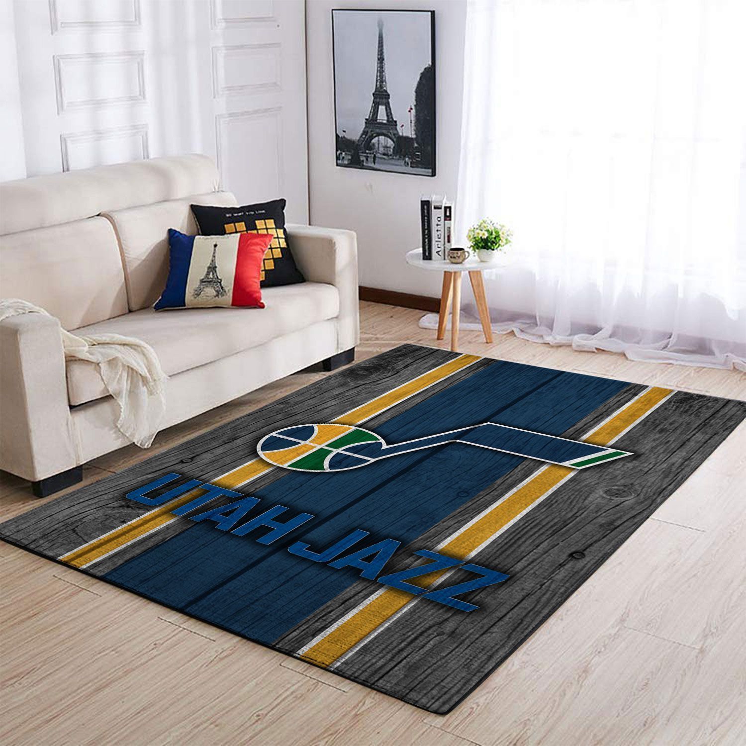 Utah Jazz Nba Team Logo Area Wooden Style Sports Rug Regtangle  Chussin | Home Decor Easily