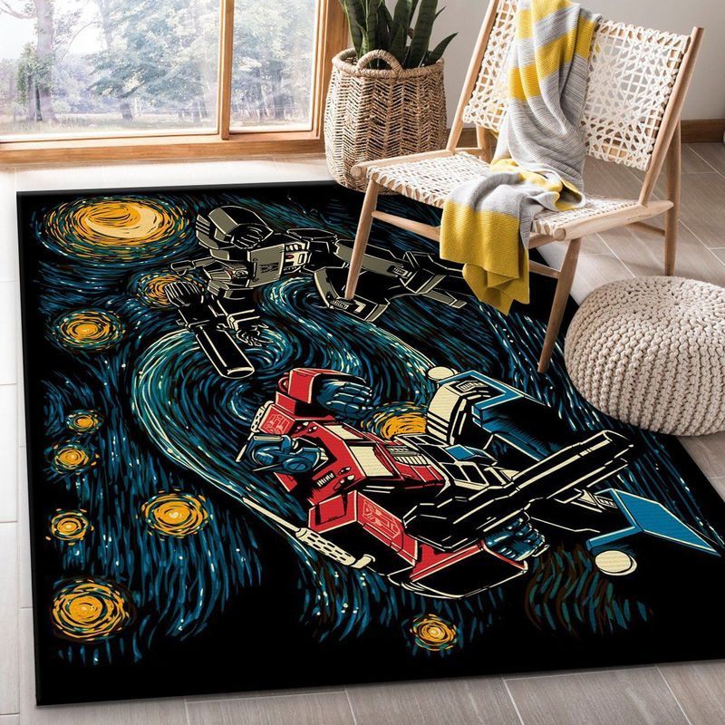 Van Gogh Starry Night Optimus Prime Vs Megatron Transformer Area Rug And Chussin | Home Decor Easily