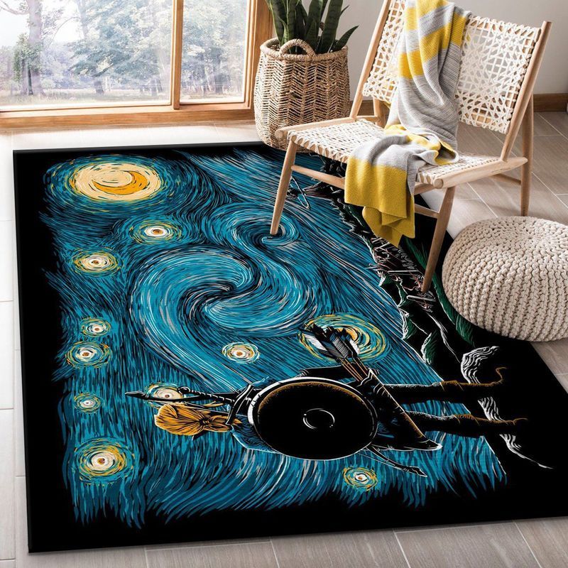 Van Gogh Starry Night Zelda Link Breath Of The Wild Area Rug And Chussin | Home Decor Easily