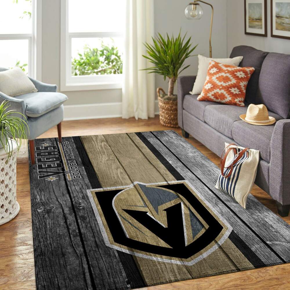 Vegas Golden Knights Nhl Team Logo Area Rugs Wooden Style Sports Chussin | Home Decor Easily