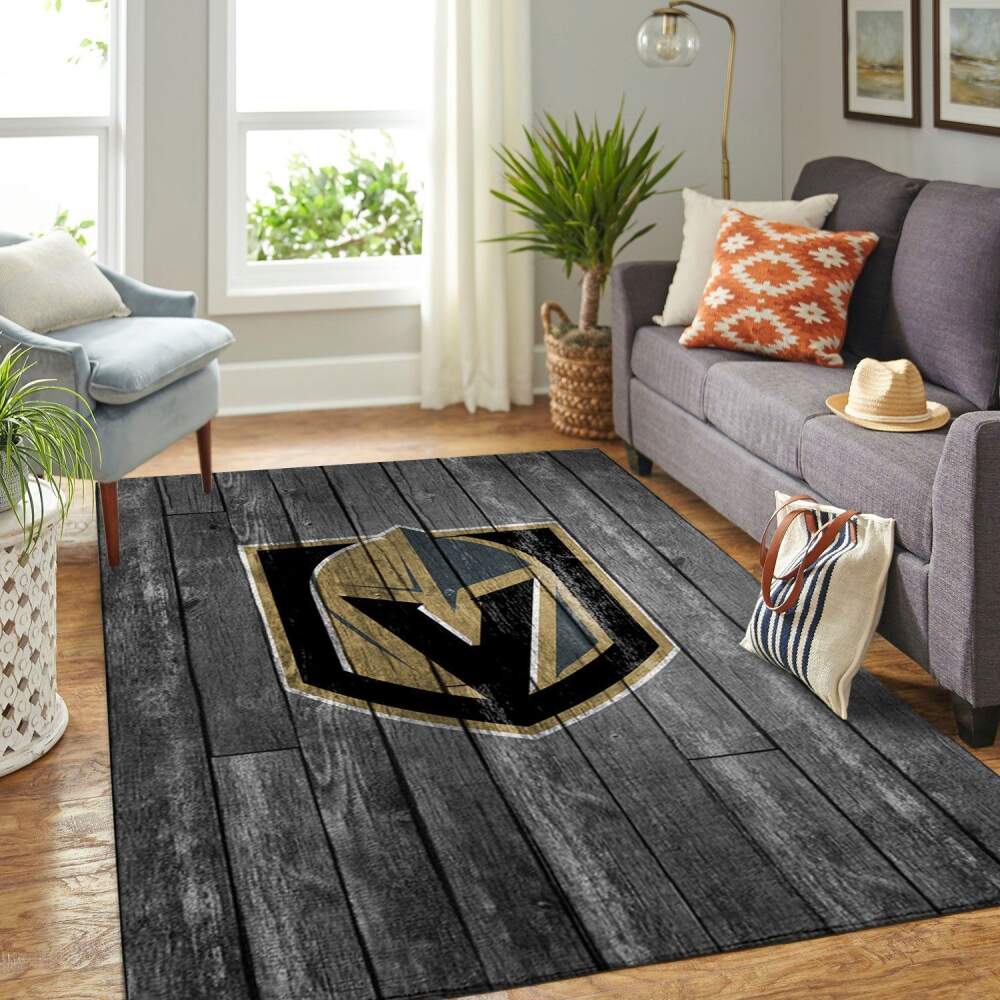 Vegas Golden Knights Nhl Team Logo Grey Area Rugs Wooden Style Sports  Chussin | Home Decor Easily