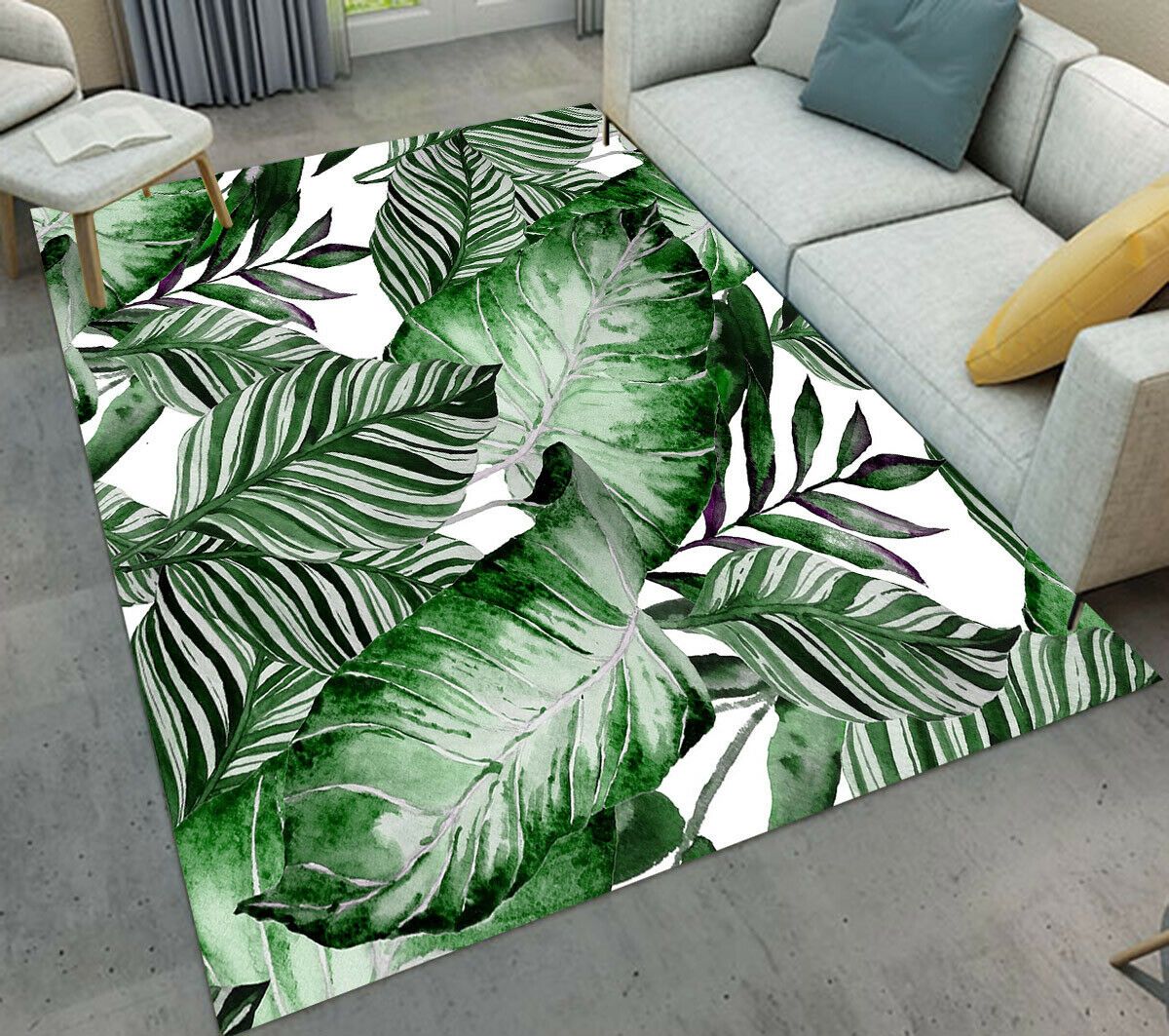 Watercolor Tropical Plant Leaves Dhc04100168Mdr Rug  Chussin | Home Decor Easily
