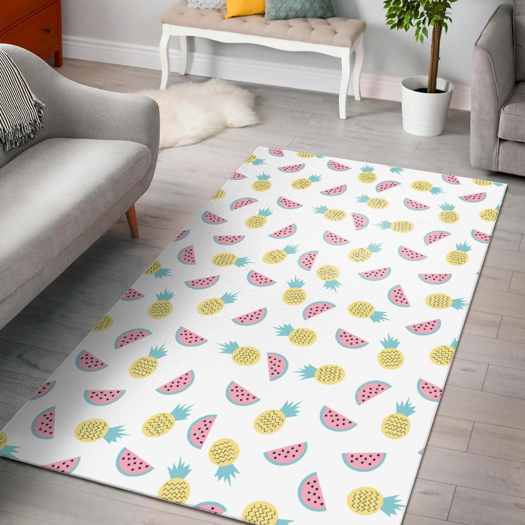 Watermelon Pineapple Piece White Pattern Print Area Rug  Chussin | Home Decor Easily