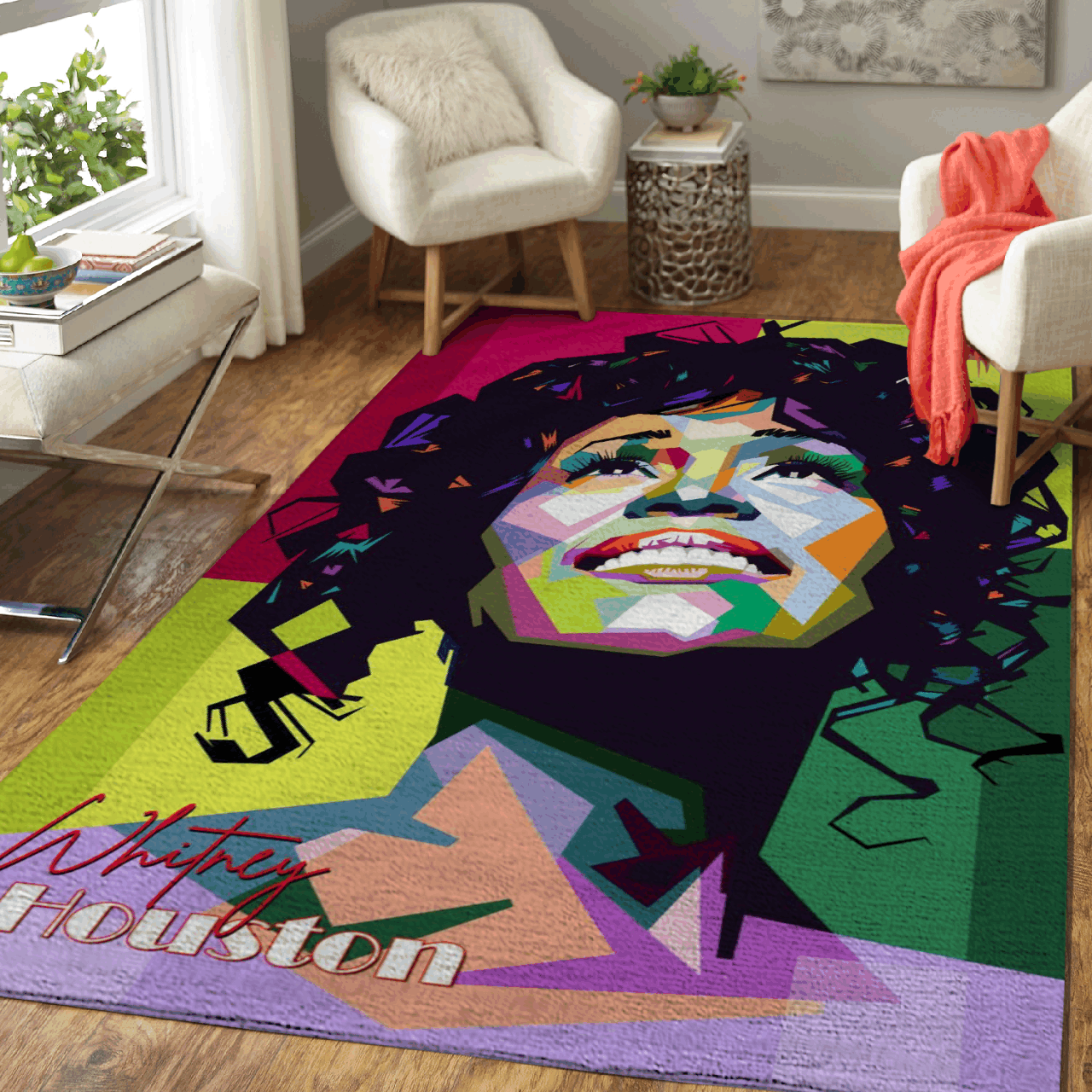 Whitney Houston American Music Singer Pop Art Area Rug Area  Chussin | Home Decor Easily