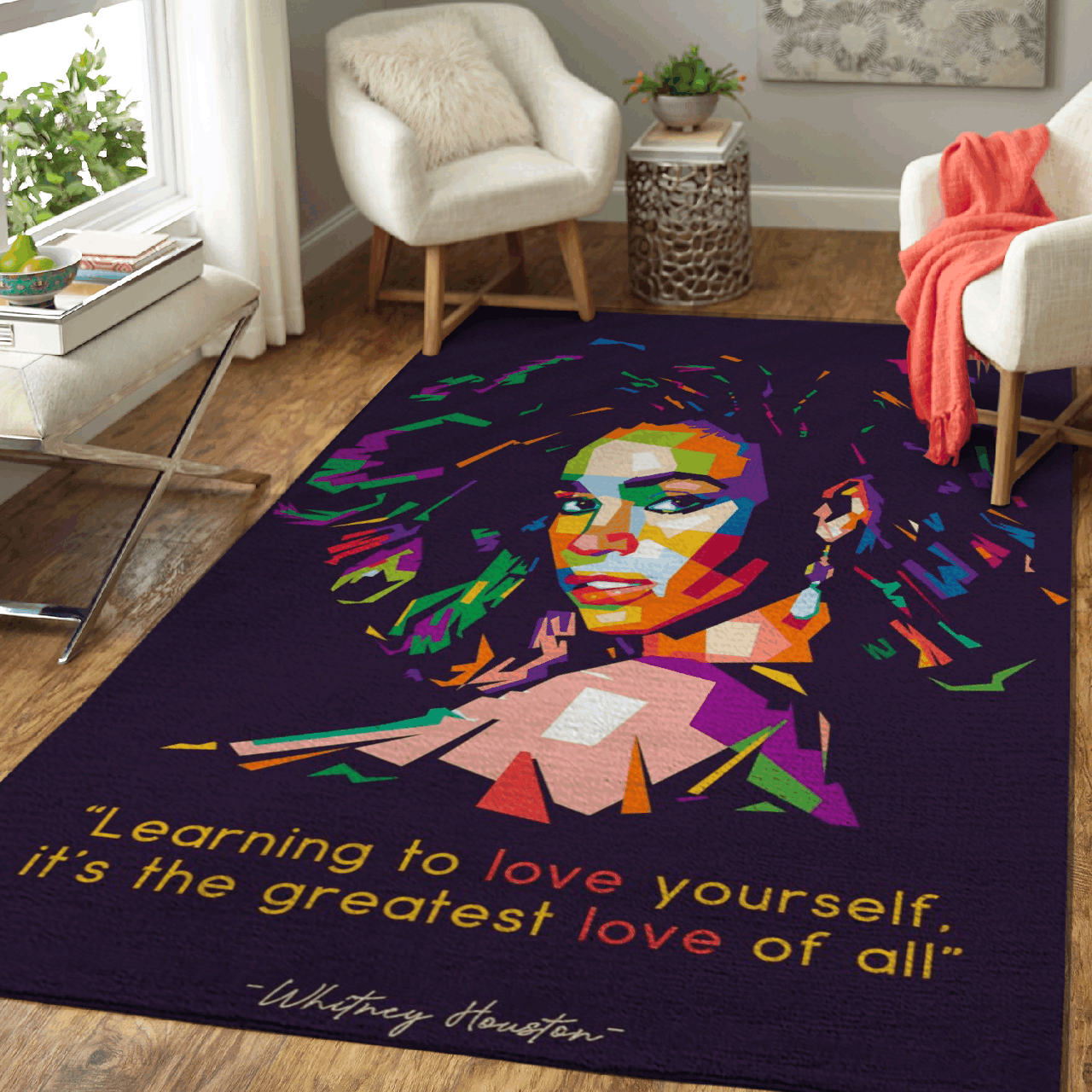 Whitney Houston Learning To Love Your Self Pop Art Area Rug Area  Chussin | Home Decor Easily