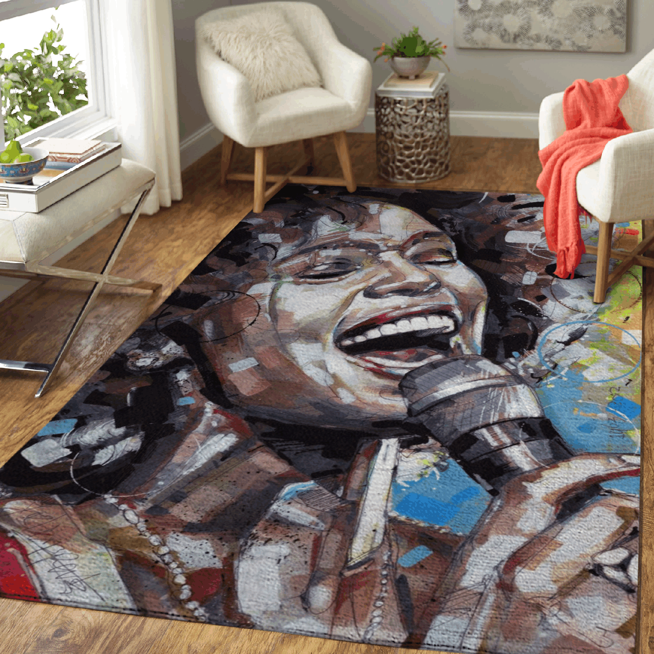 Whitney Houston Painting Music For Fans Area Rug Area  Chussin | Home Decor Easily