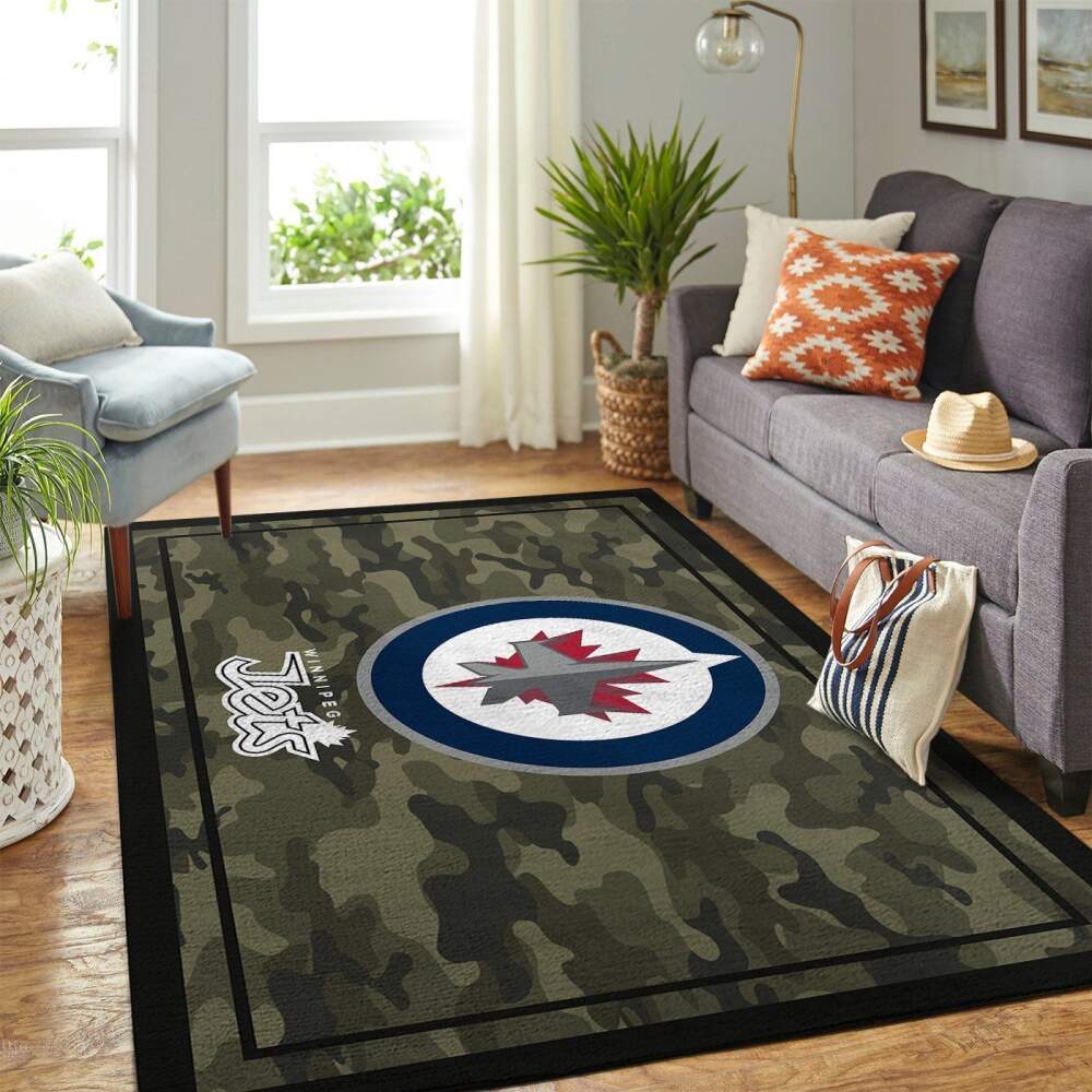 Winnipeg Jets Nhl Area Rugs Camo Style Team Logo  Chussin | Home Decor Easily