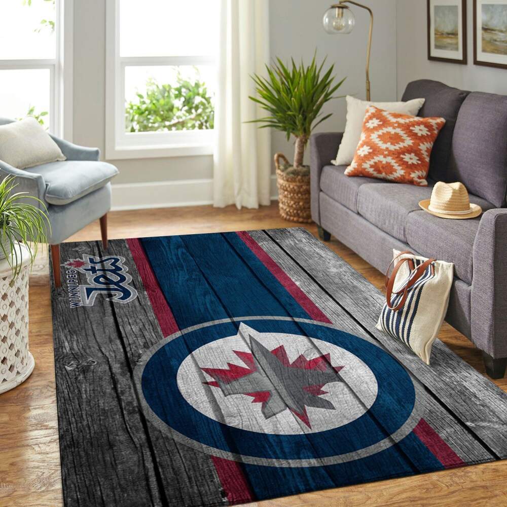 Winnipeg Jets Nhl Team Logo Area Rugs Wooden Style Sports  Chussin | Home Decor Easily